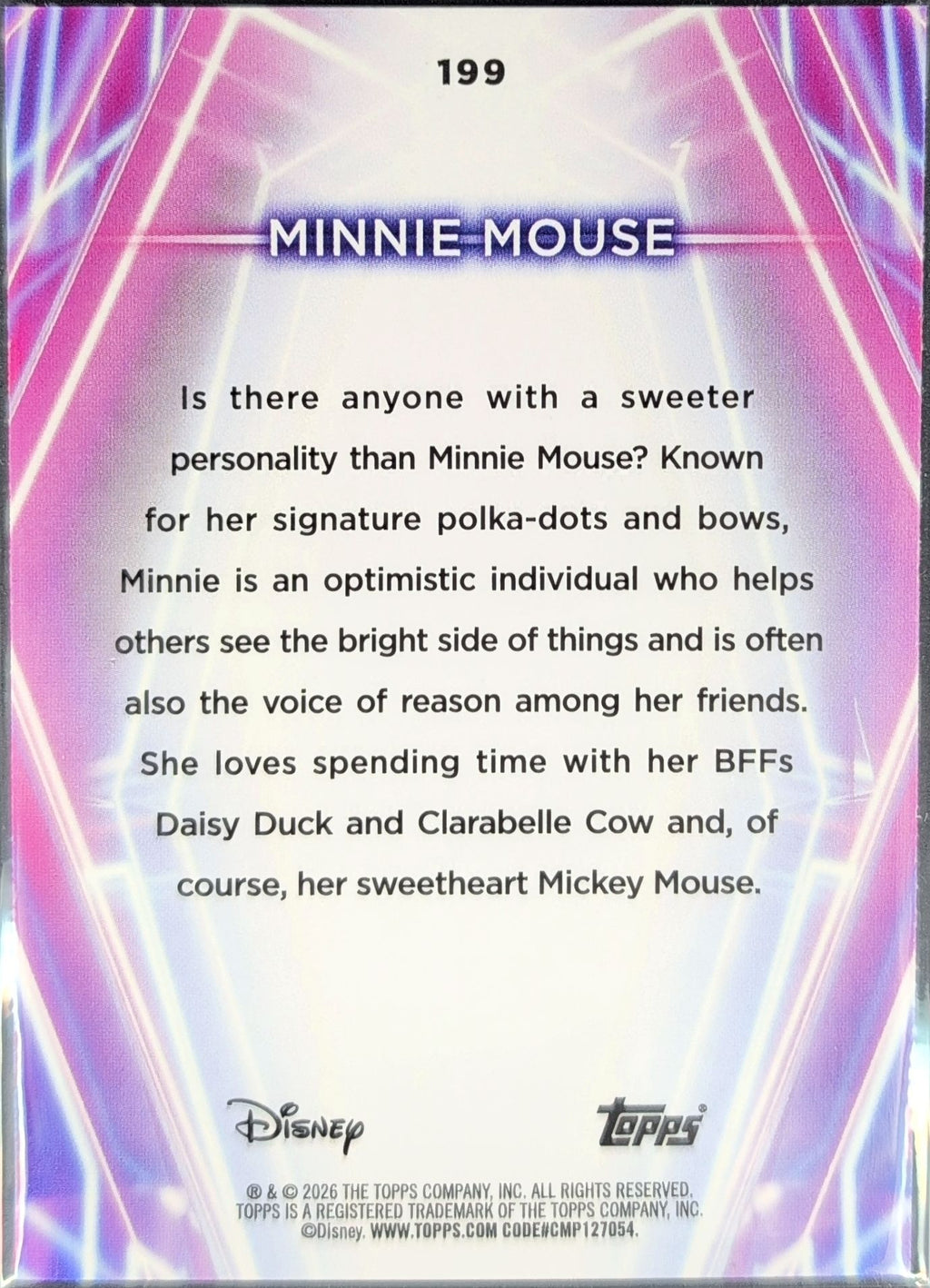 2026 Topps Disney Neon Minnie Mouse #199 Diamante back