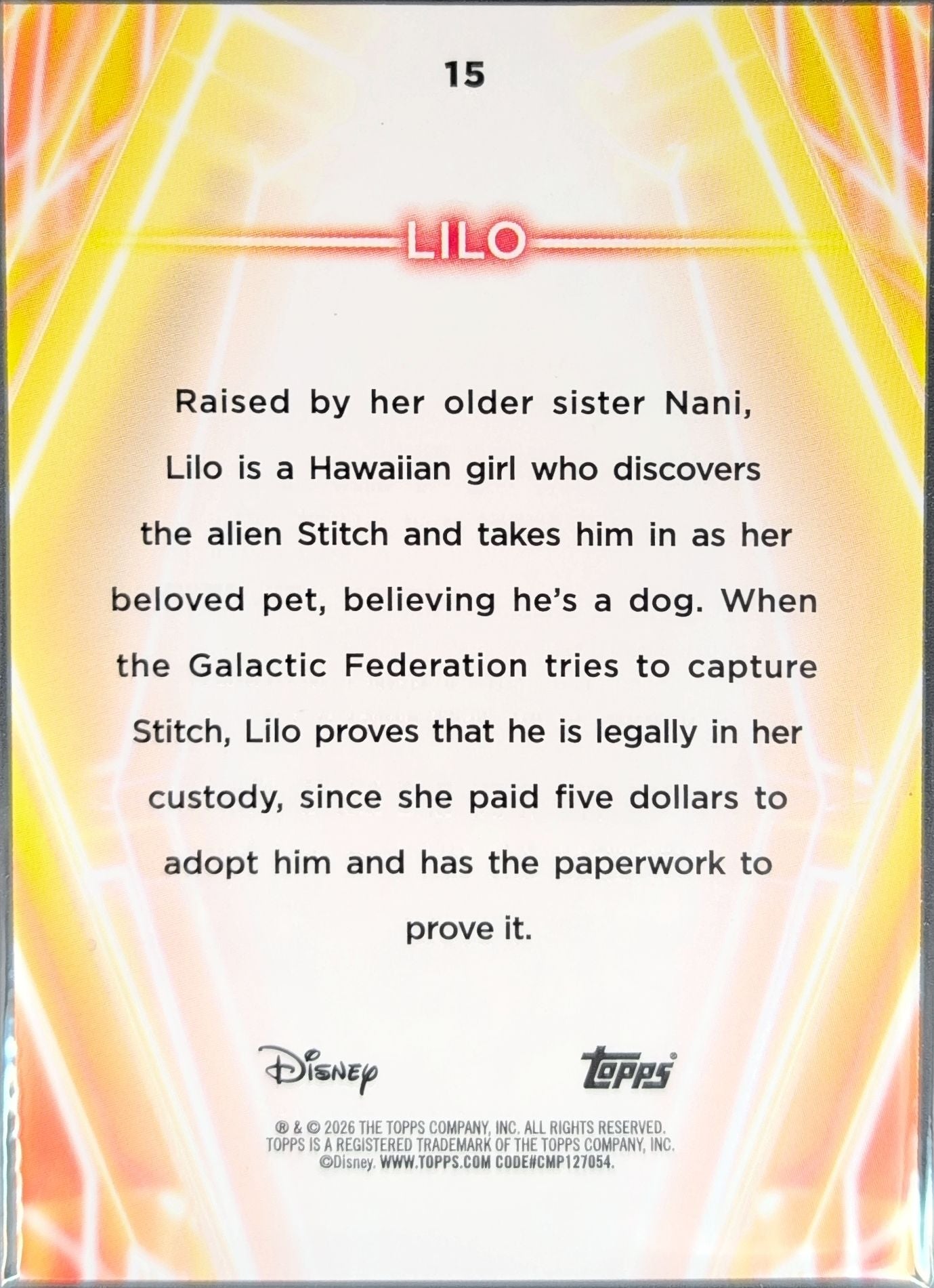 2026 Topps Disney Neon Lilo #15 Rainbow Foil back