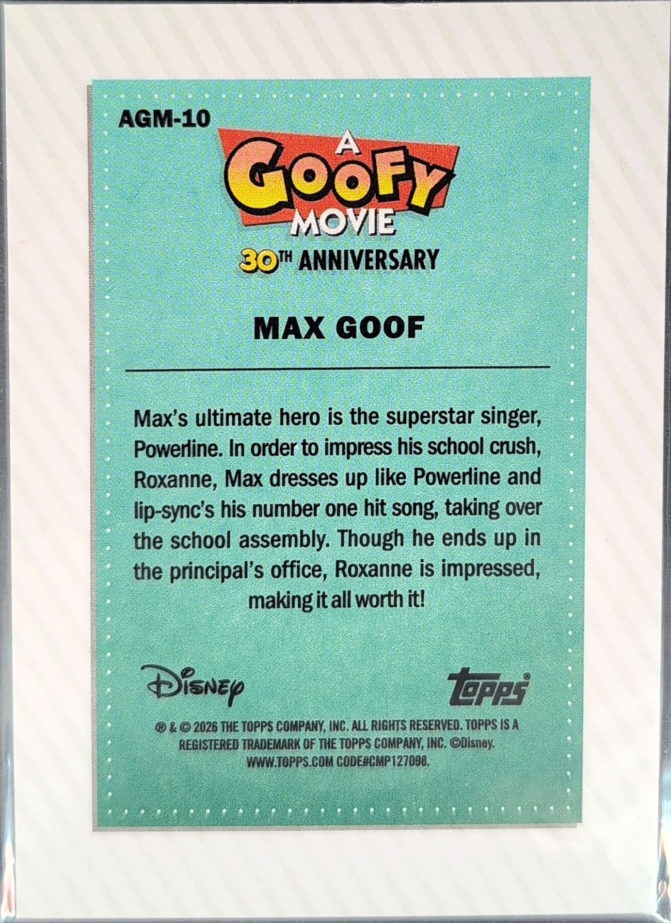 2026 Topps Disney Neon Max Goof #AGM-10 A Goofy Movie back