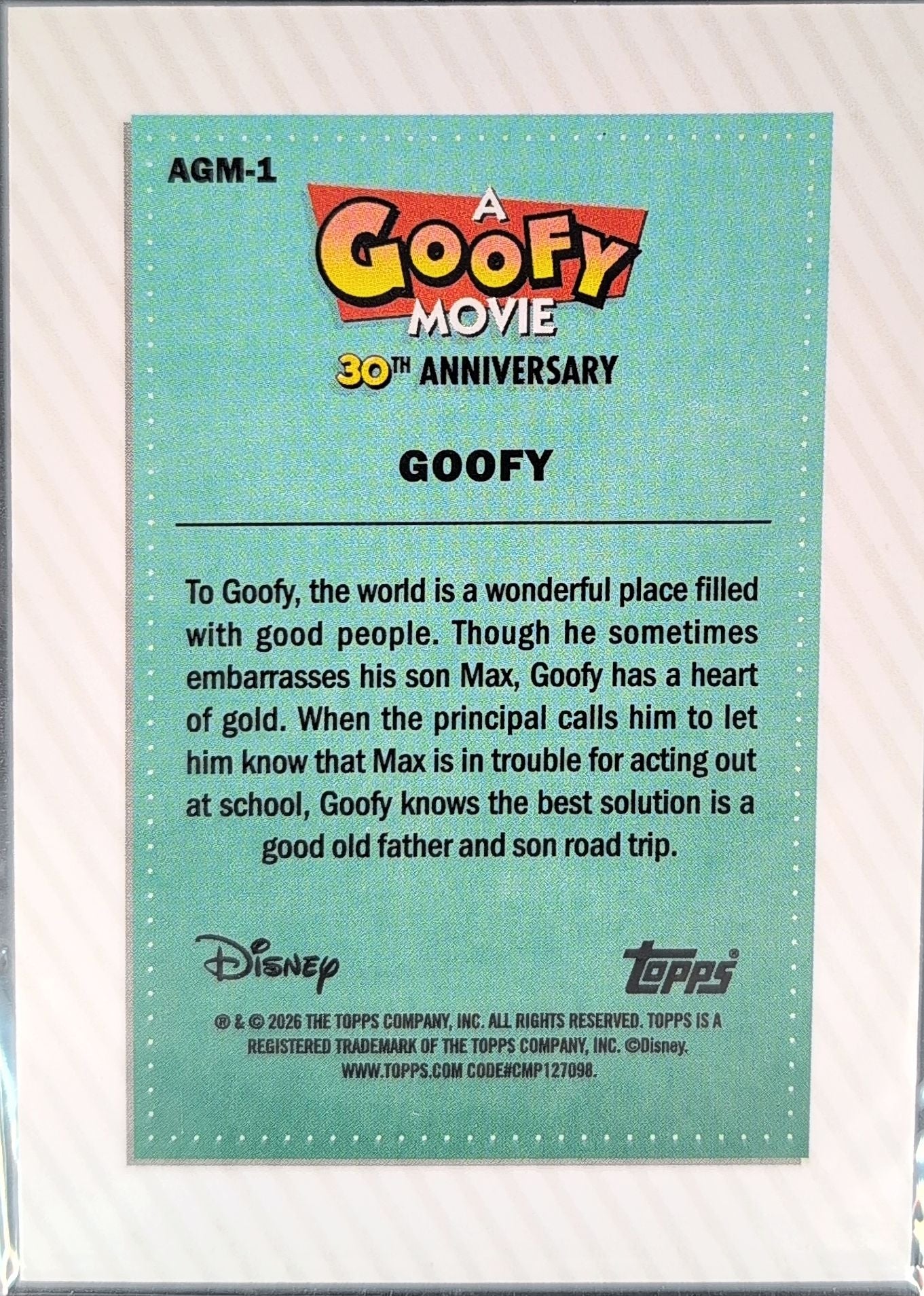 2026 Topps Disney Neon Goofy #AGM-1 A Goofy Movie back
