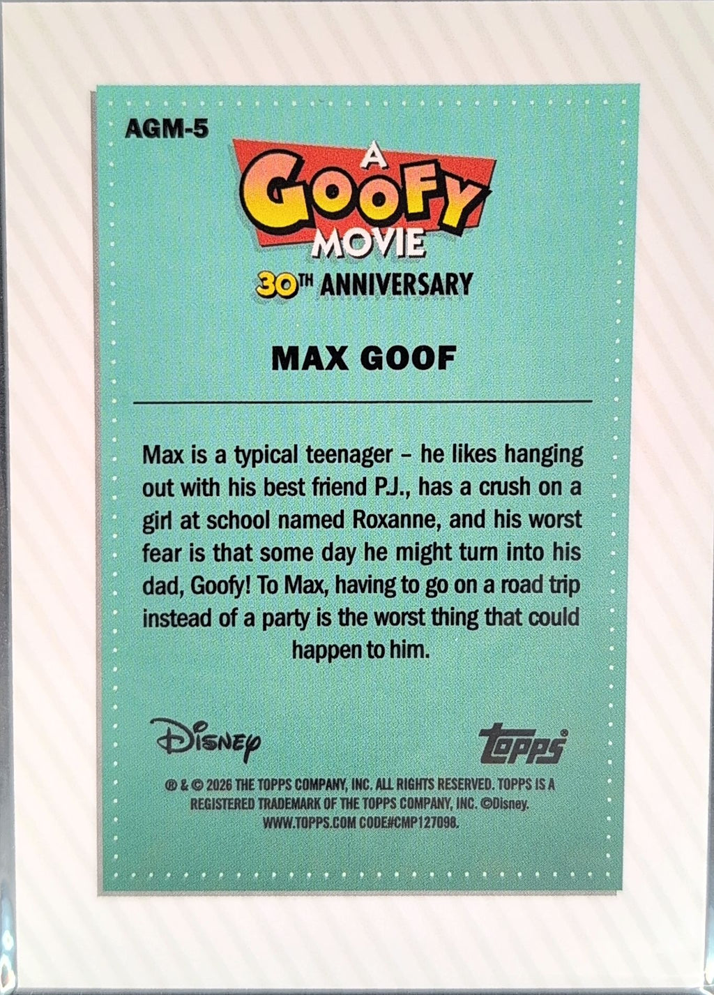 2026 Topps Disney Neon Max Goof #AGM-5 A Goofy Movie back