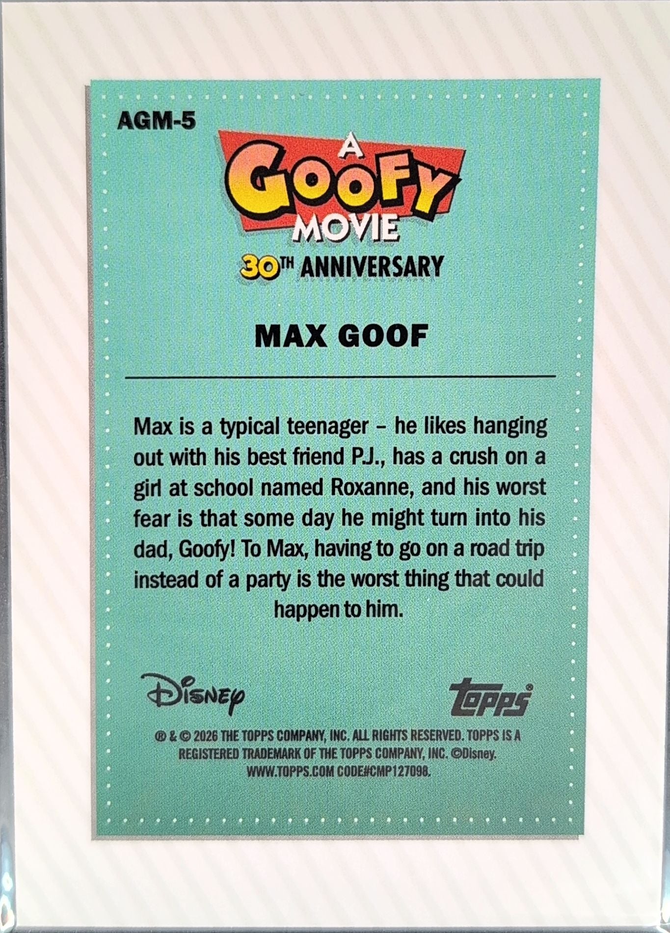 2026 Topps Disney Neon Max Goof #AGM-5 A Goofy Movie back