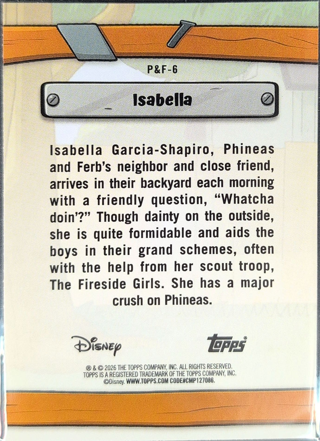 2026 Topps Disney Neon Isabella #P&F-6 Phineas & Ferb back