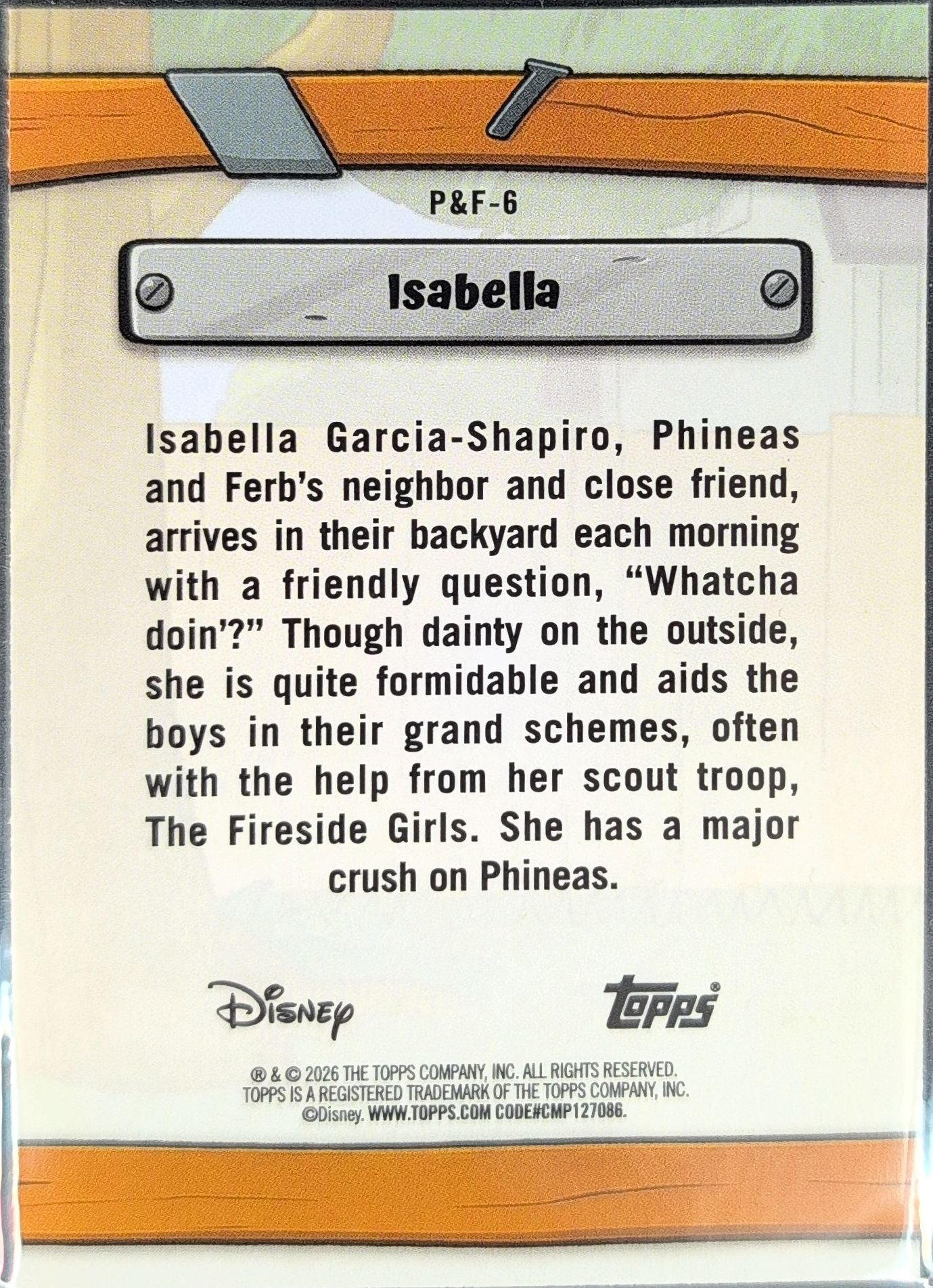 2026 Topps Disney Neon Isabella #P&F-6 Phineas & Ferb back
