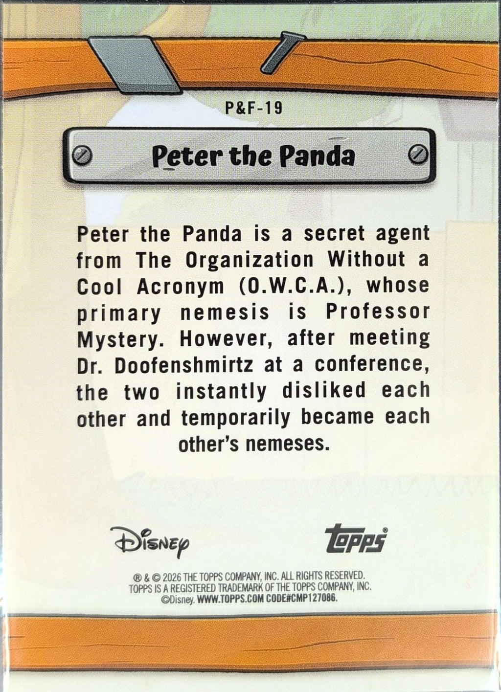 2026 Topps Disney Neon Peter the Panda #P&F-19 Phineas & Ferb back