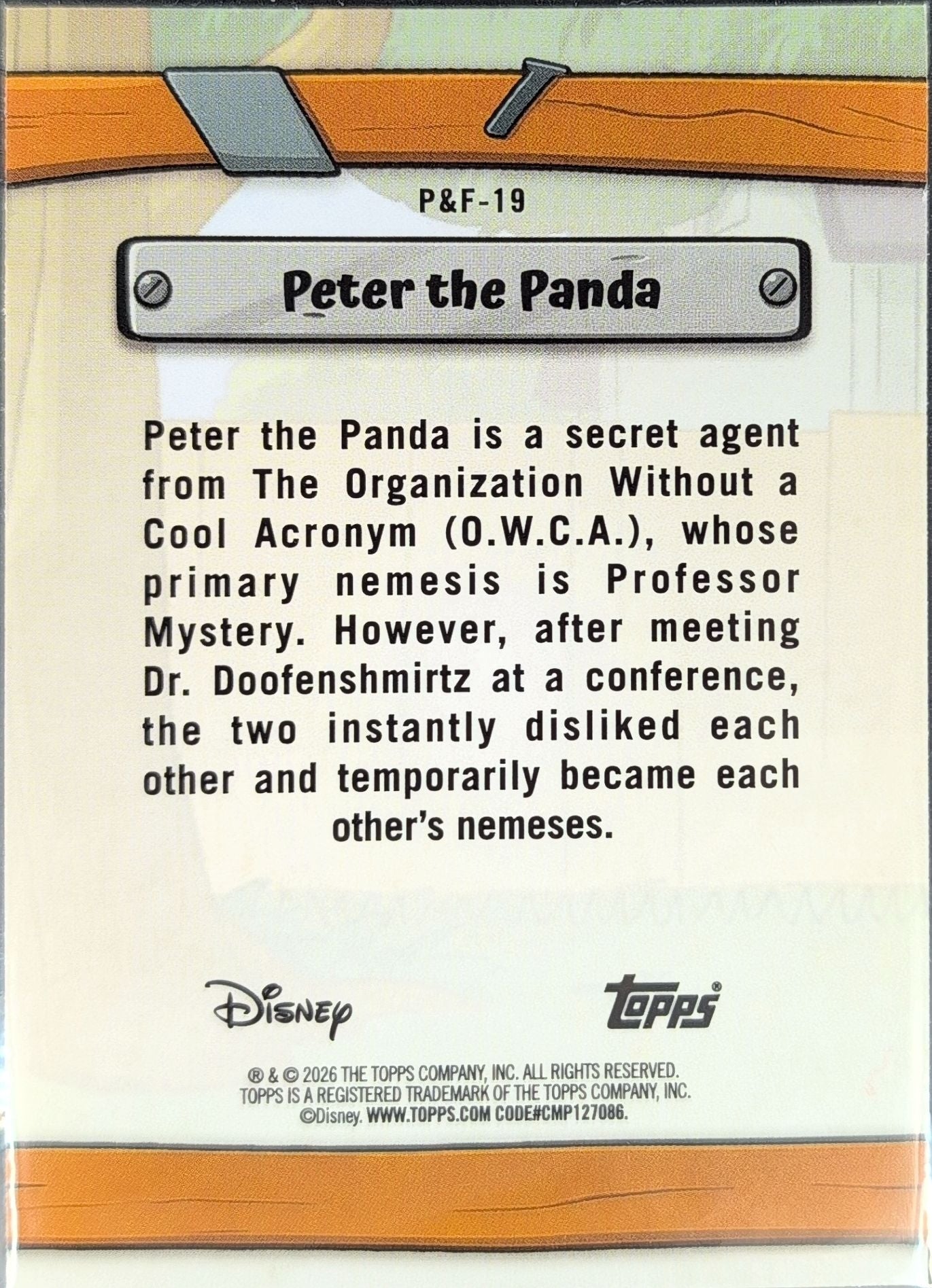 2026 Topps Disney Neon Peter the Panda #P&F-19 Phineas & Ferb back