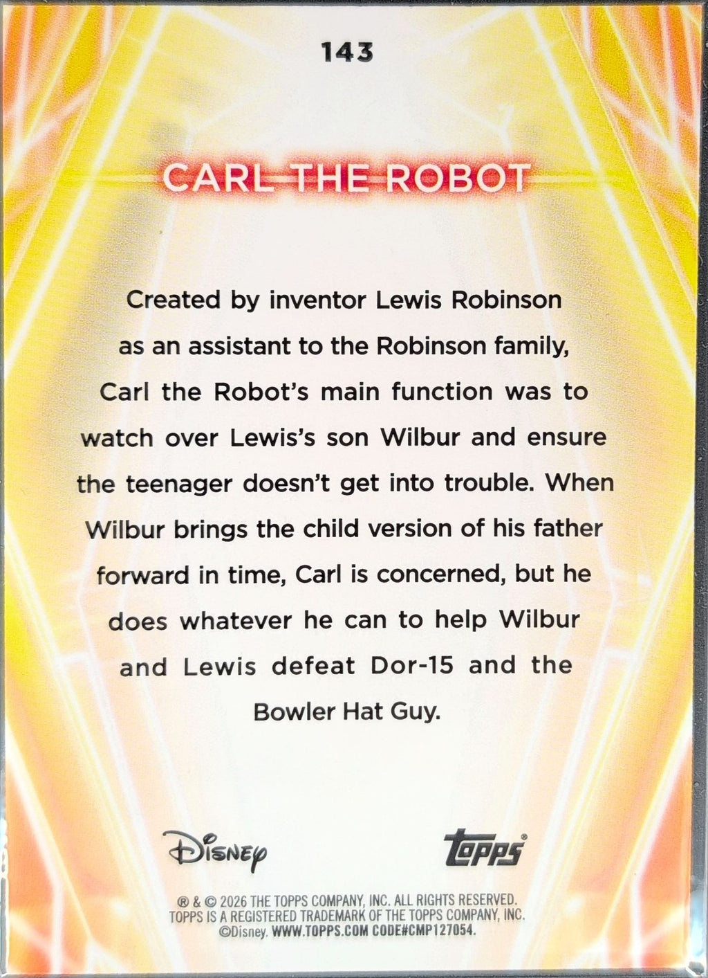 2026 Topps Disney Neon Carl the Robot #143 back
