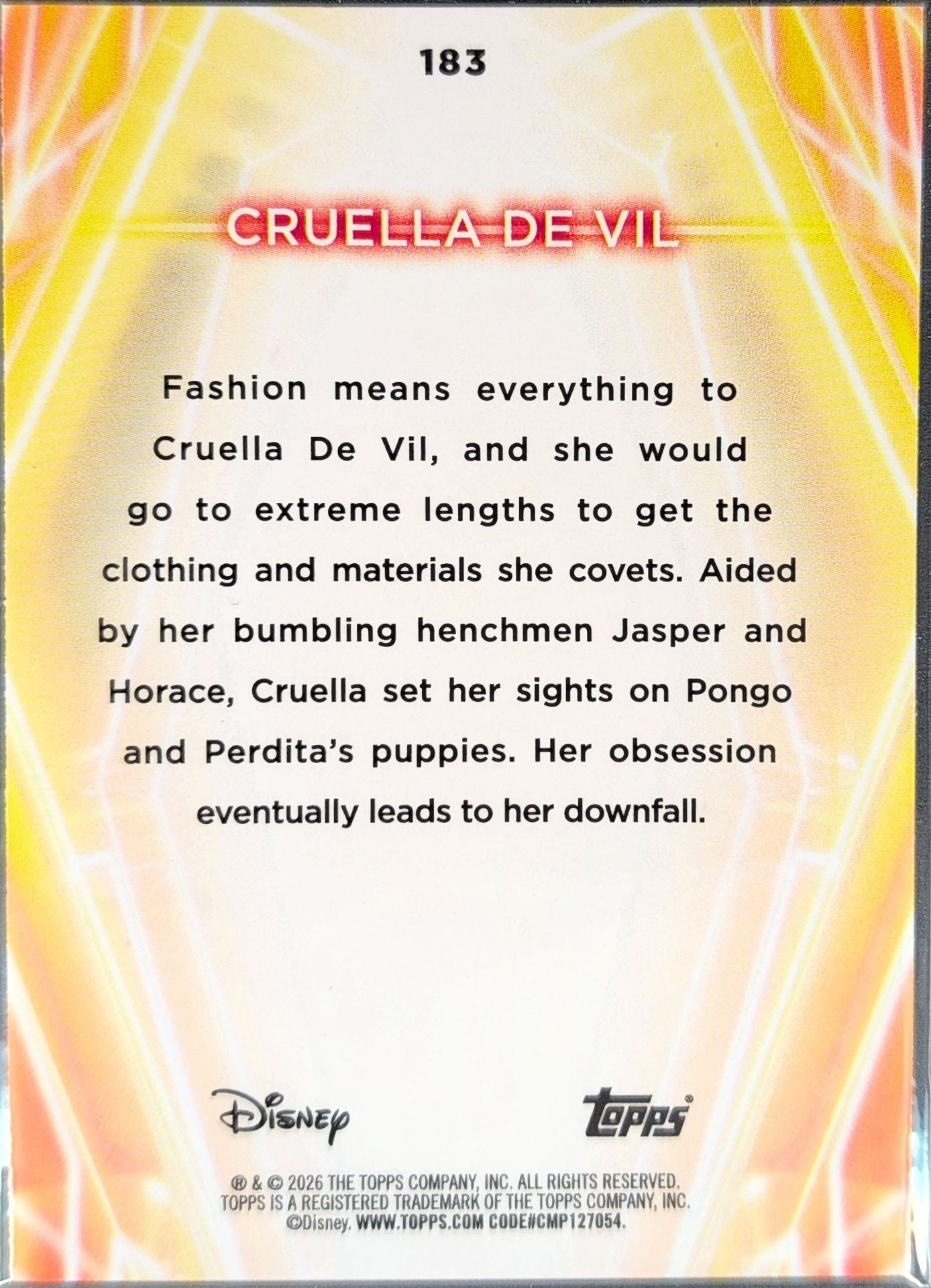 2026 Topps Disney Neon Cruella de Vil #183 back
