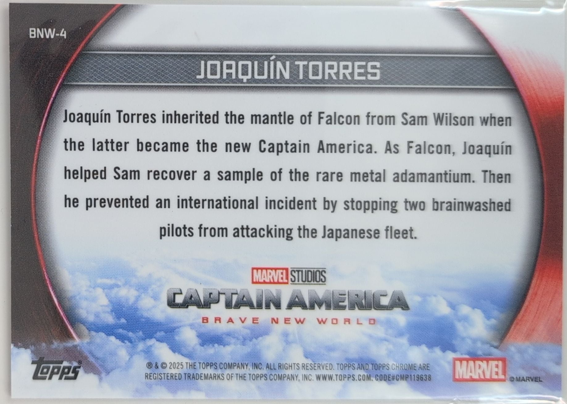 2025 Topps Chrome Marvel Studios Joaquín Torres #BNW-4 Captain America: Brave New World back