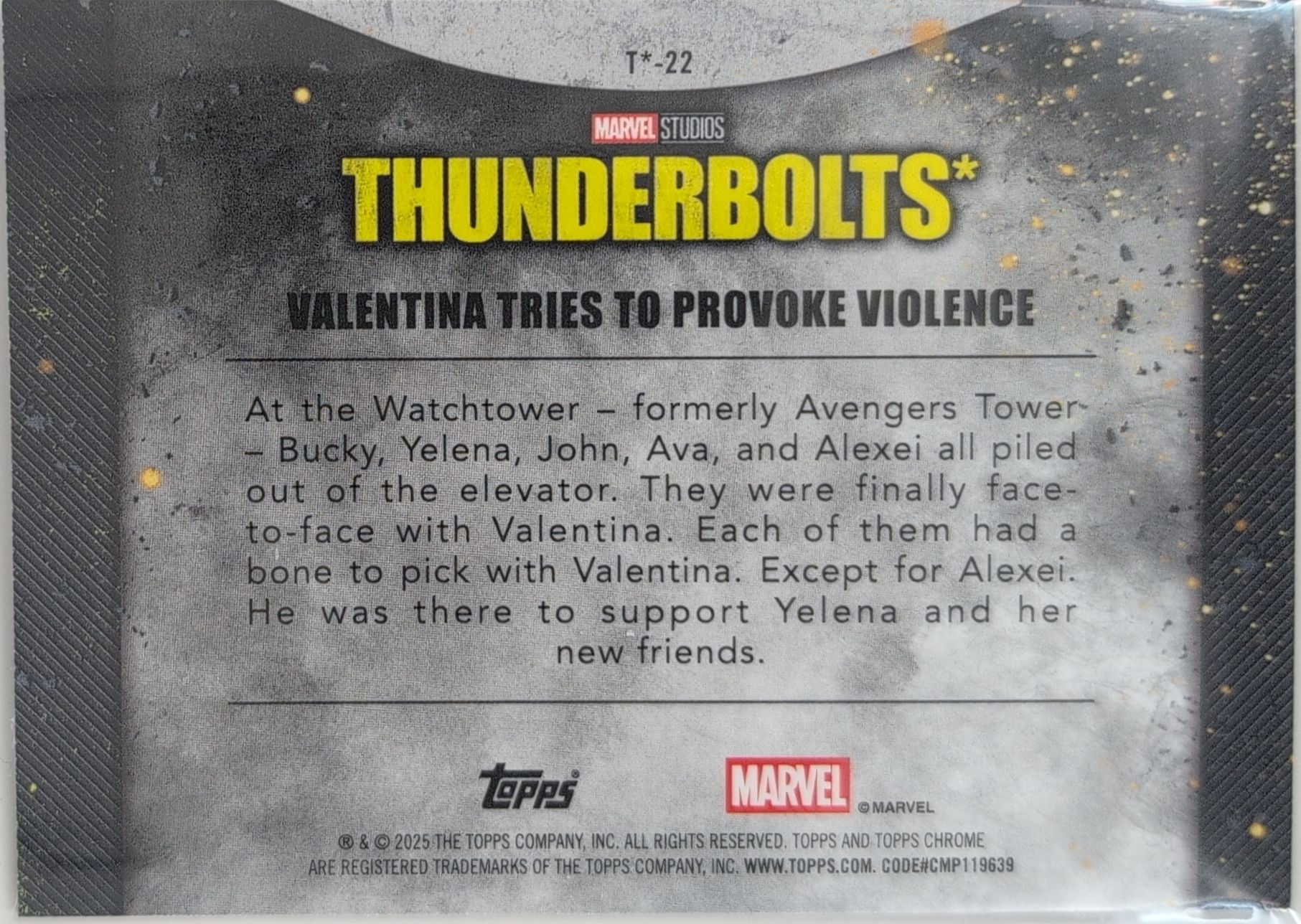 2025 Topps Chrome Marvel Studios Valentina Tries to Provoke Violence #T-22 Thunderbolts back