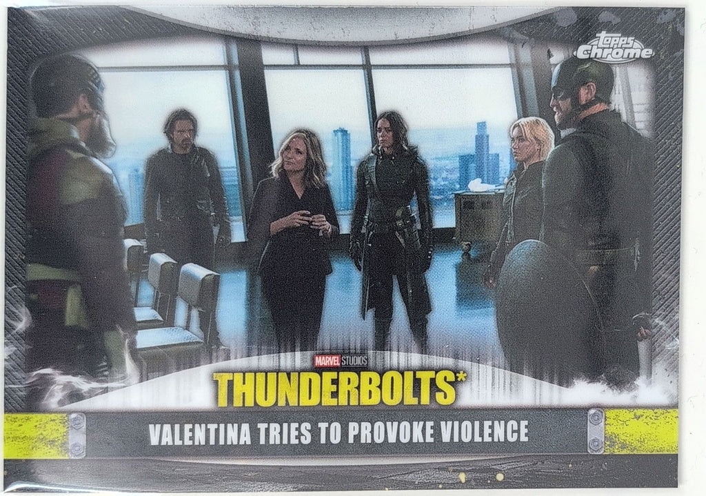 2025 Topps Chrome Marvel Studios Valentina Tries to Provoke Violence #T-22 Thunderbolts front