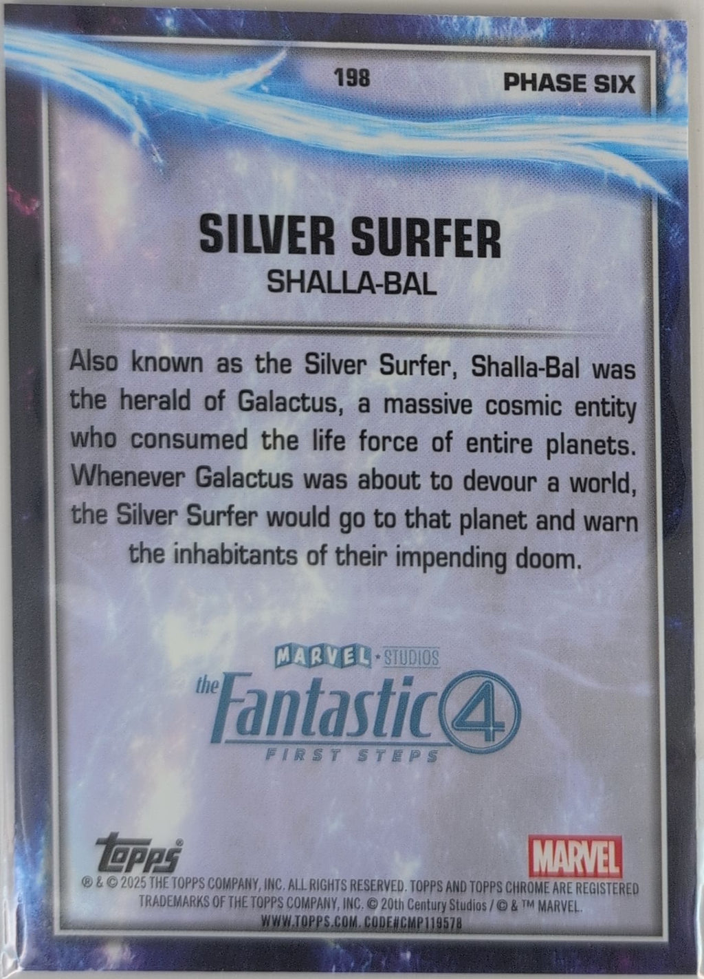 2025 Topps Chrome Marvel Studios Silver Surfer #198 Prism Refractor back