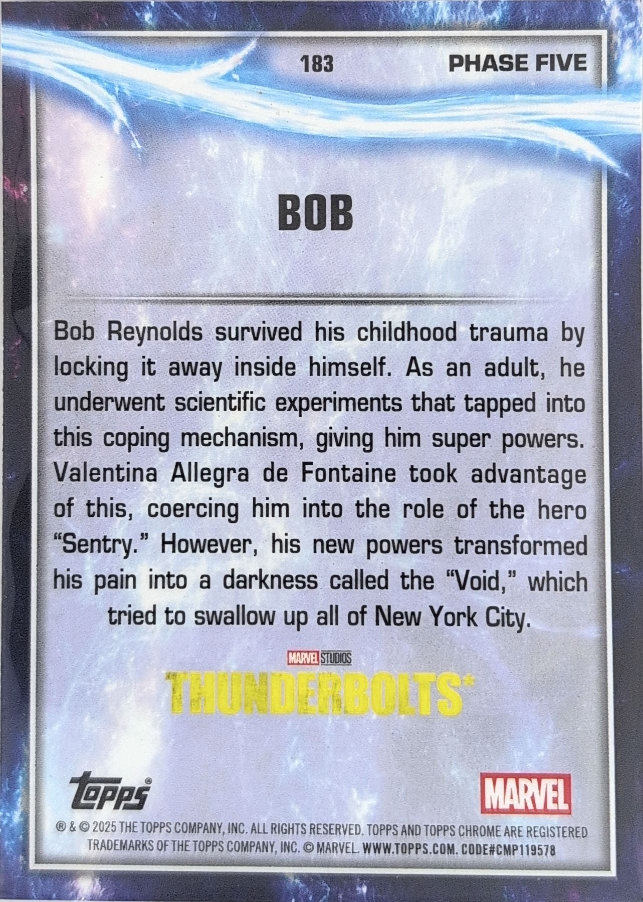 2025 Topps Chrome Marvel Studios Bob #183 back