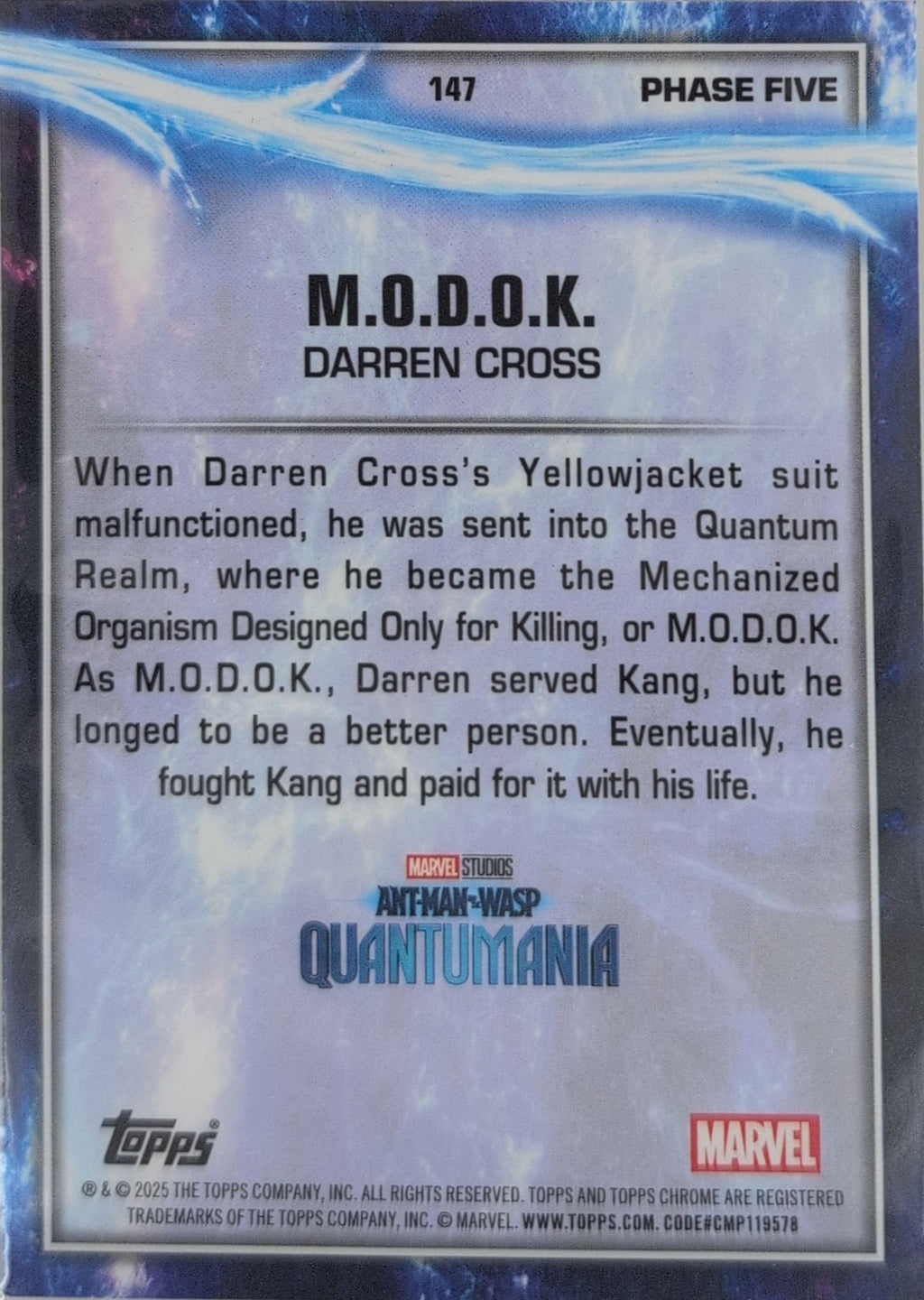 2025 Topps Chrome Marvel Studios M.O.D.O.K. #147 Sky Blue RayWave Refractor back