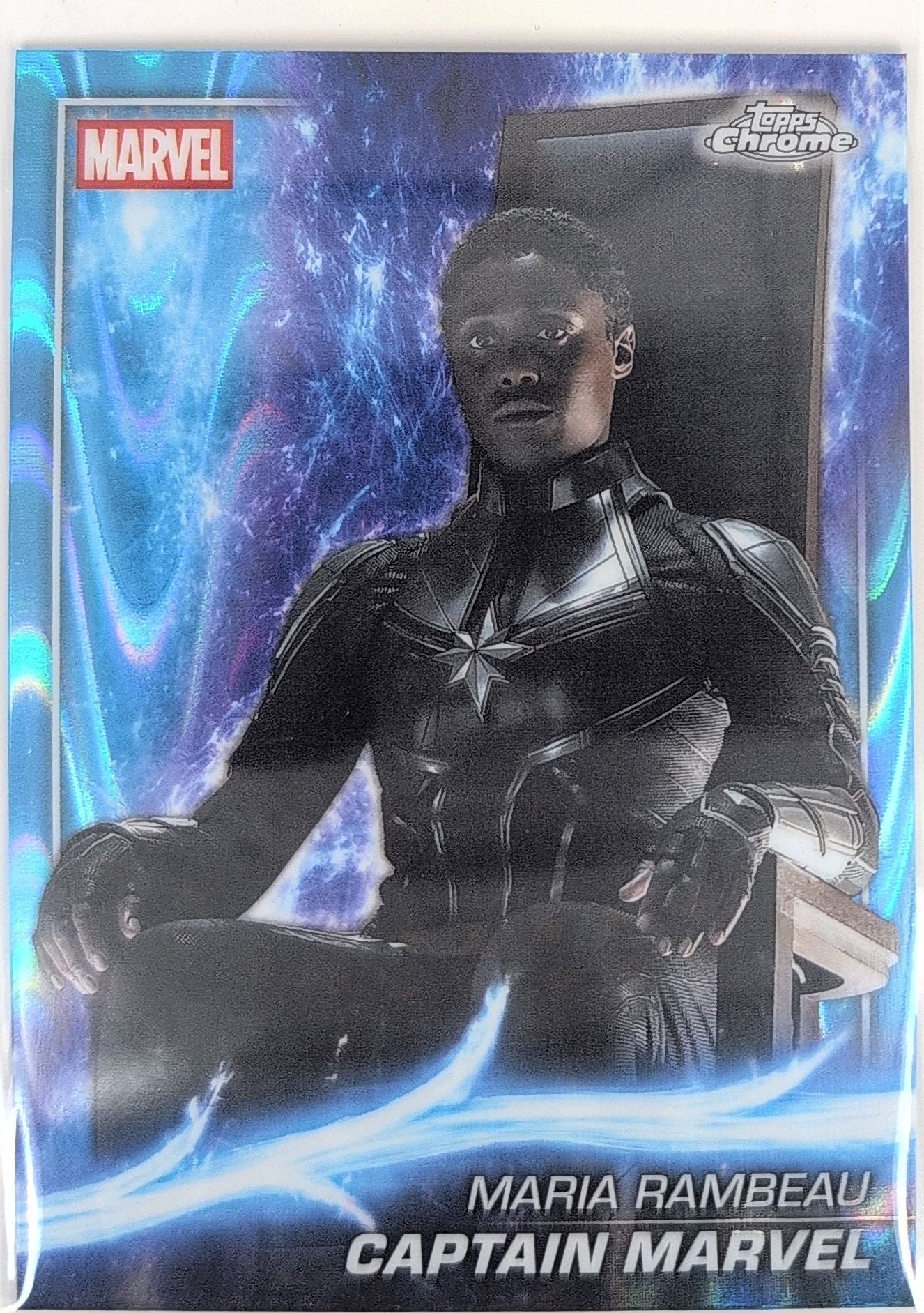 2025 Topps Chrome Marvel Studios Captain Marvel #133 Sky Blue RayWave Refractor front