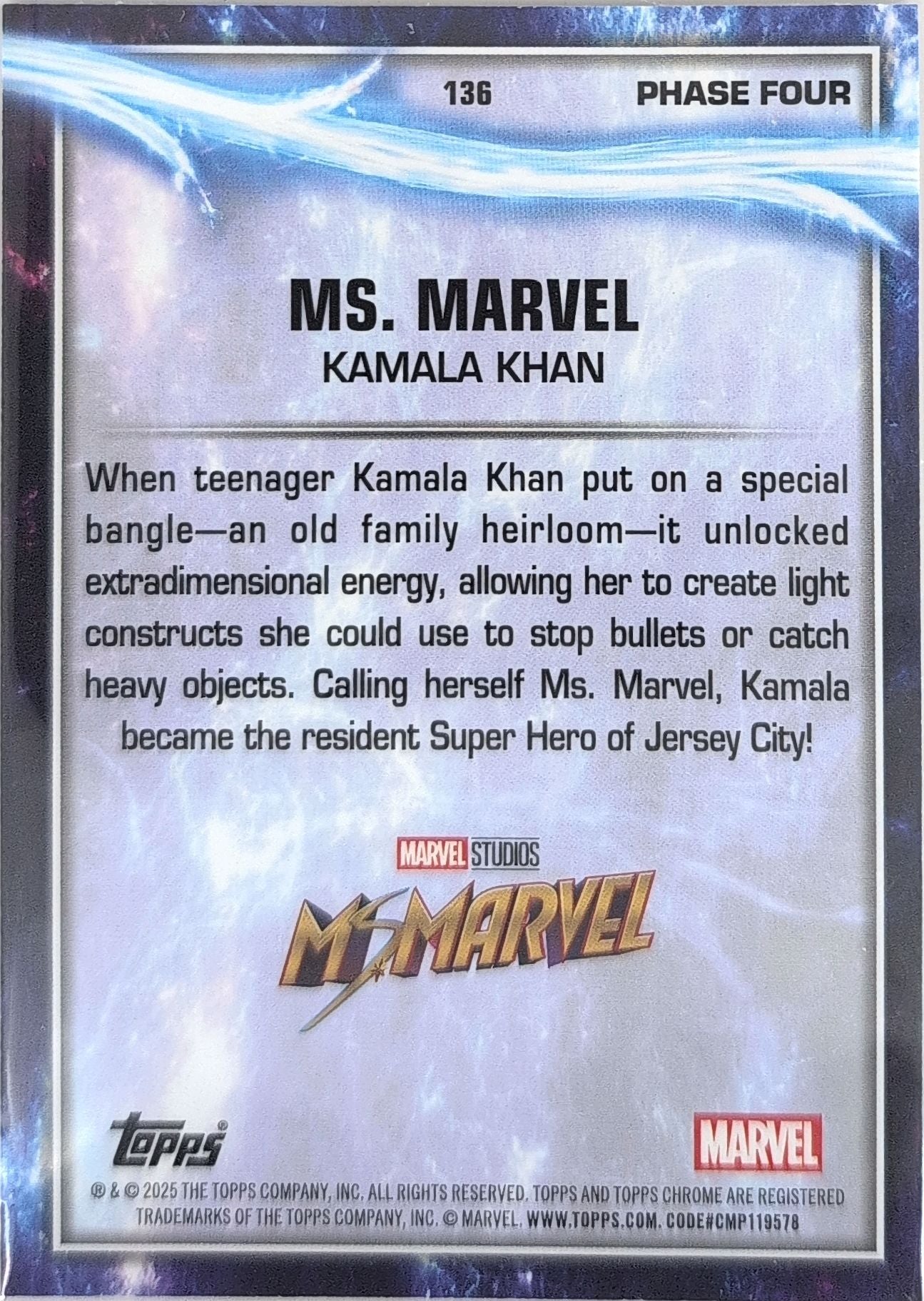 2025 Topps Chrome Marvel Studios Ms. Marvel #136 back