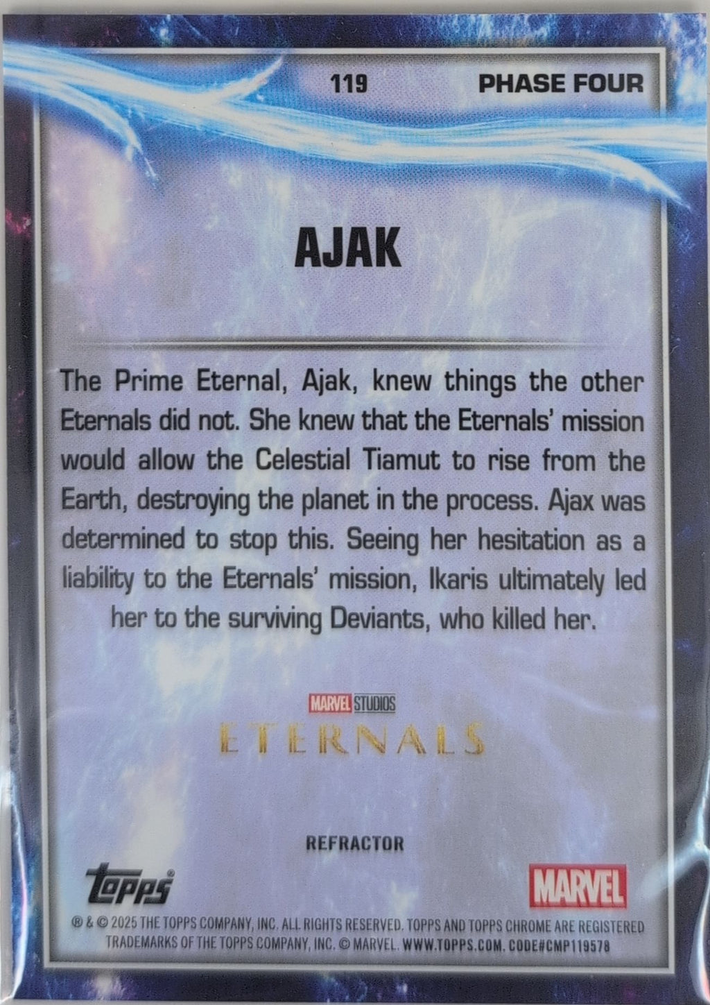 2025 Topps Chrome Marvel Studios Ajak #119 Rainbow Refractor back