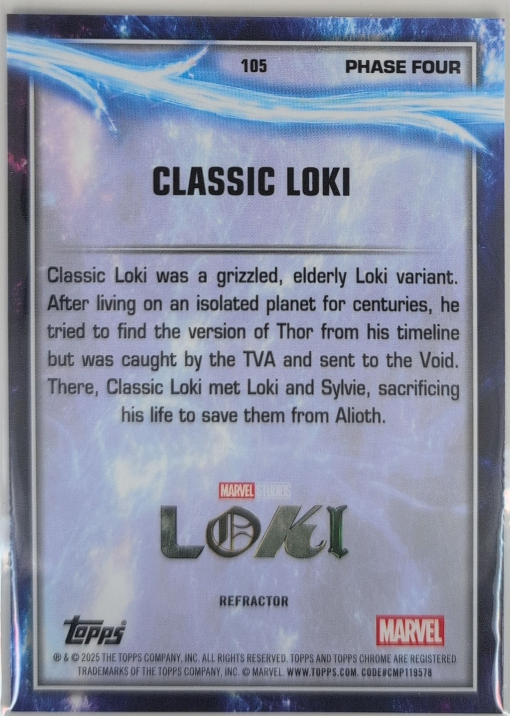 2025 Topps Chrome Marvel Studios Classic Loki #105 Rainbow Refractor back