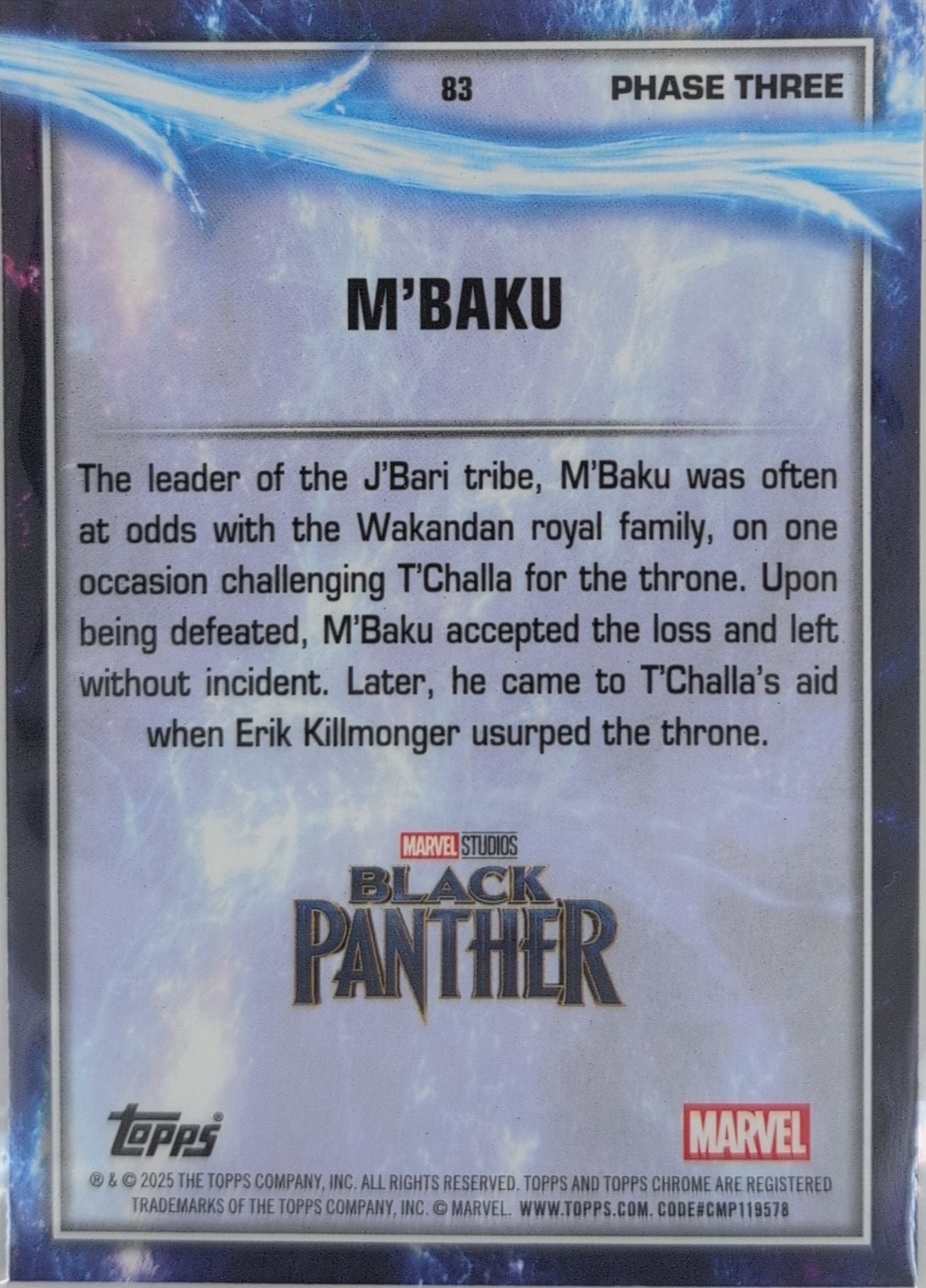 2025 Topps Chrome Marvel Studios M’Baku #83 back