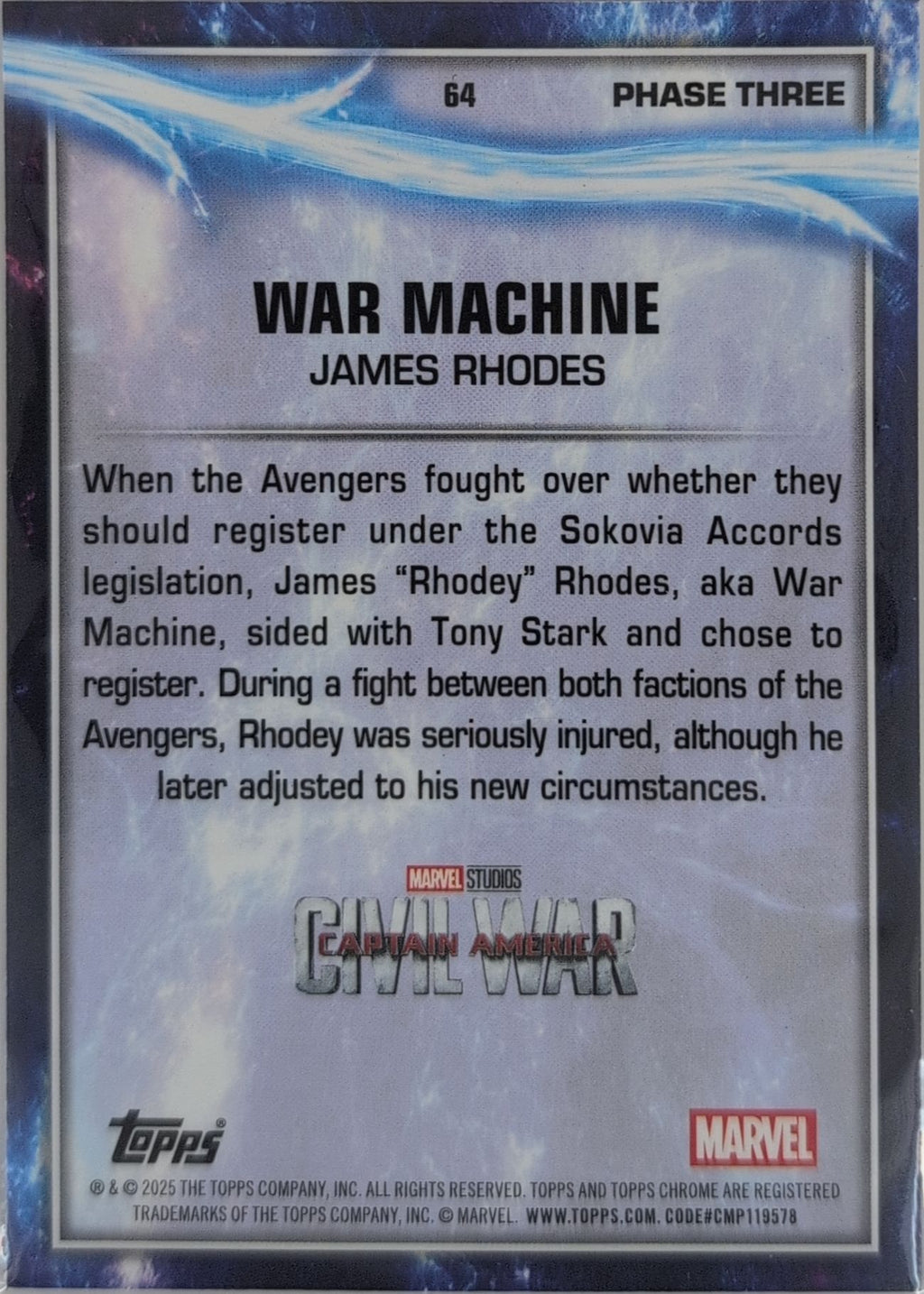 2025 Topps Chrome Marvel Studios War Machine #64 back