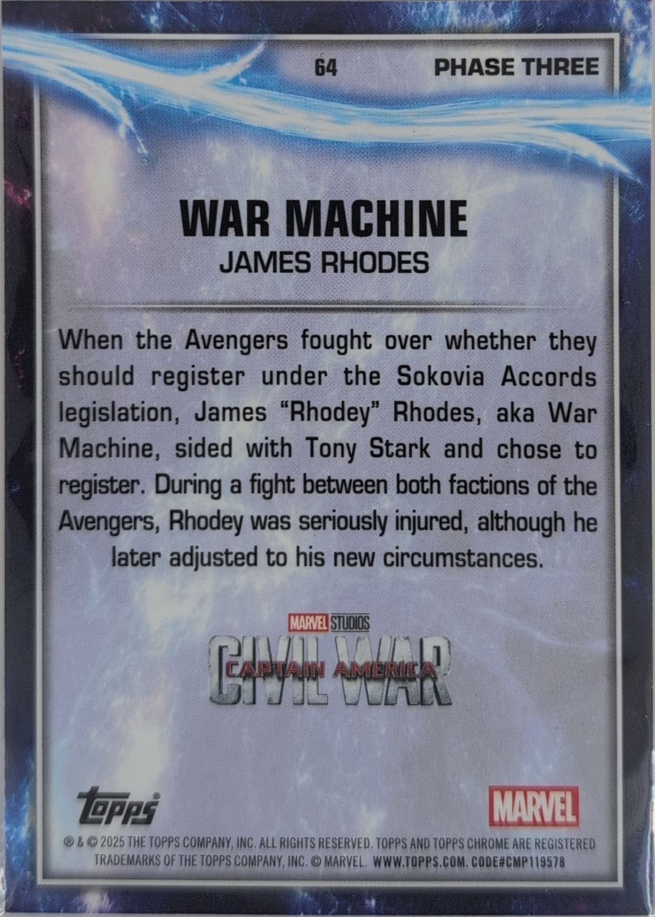 2025 Topps Chrome Marvel Studios War Machine #64 back
