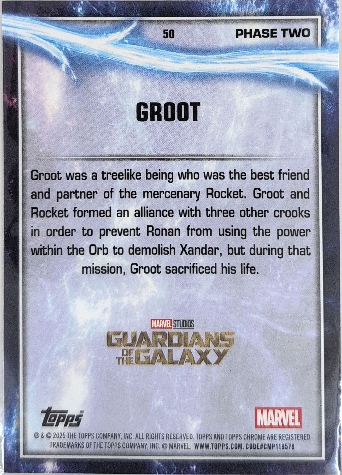 2025 Topps Chrome Marvel Studios Groot #50 back
