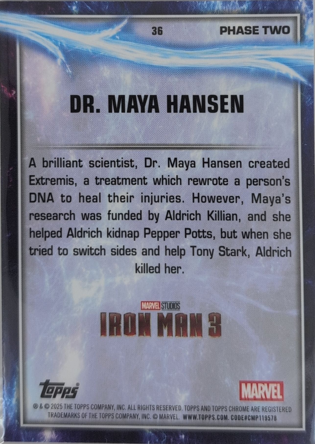 2025 Topps Chrome Marvel Studios Dr. Maya Hansen #36 back