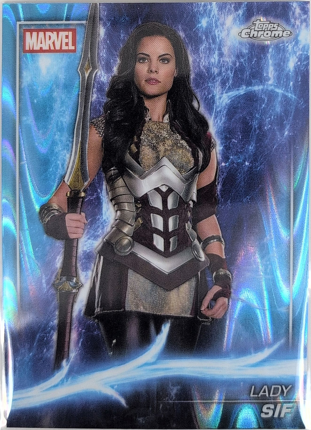2025 Topps Chrome Marvel Studios Lady Sif #18 Sky Blue RayWave Refractor front