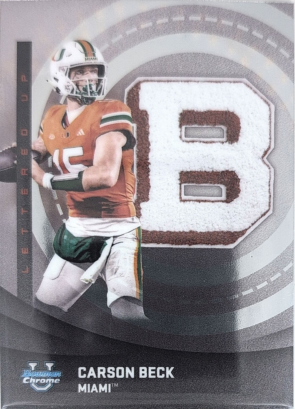 2025 Bowman University Chrome Carson Beck #LU-1 Lettered Up Miami Hurricanes front