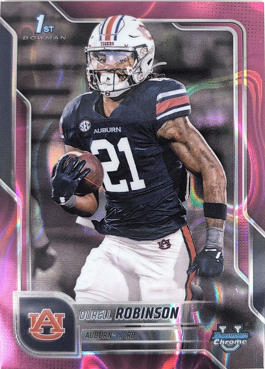 2025 Bowman University Chrome Durell Robinson #147 Pink Lava Refractor Auburn Tigers front