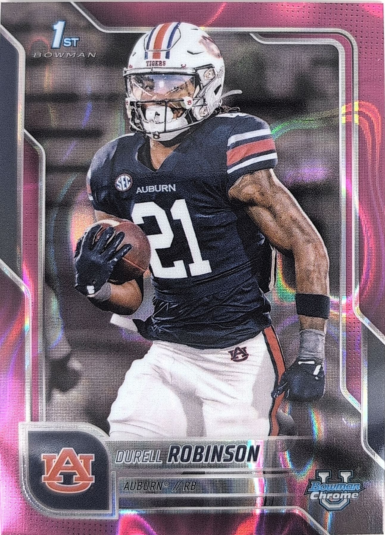 2025 Bowman University Chrome Durell Robinson #147 Pink Lava Refractor Auburn Tigers front