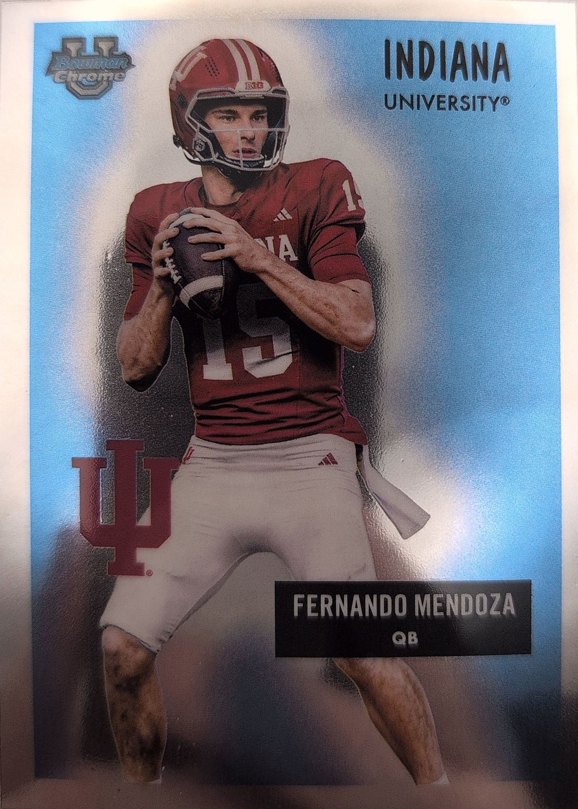 2025 Bowman University Chrome Fernando Mendoza #55AV-19 1955 Bowman Football Indiana Hoosiers front