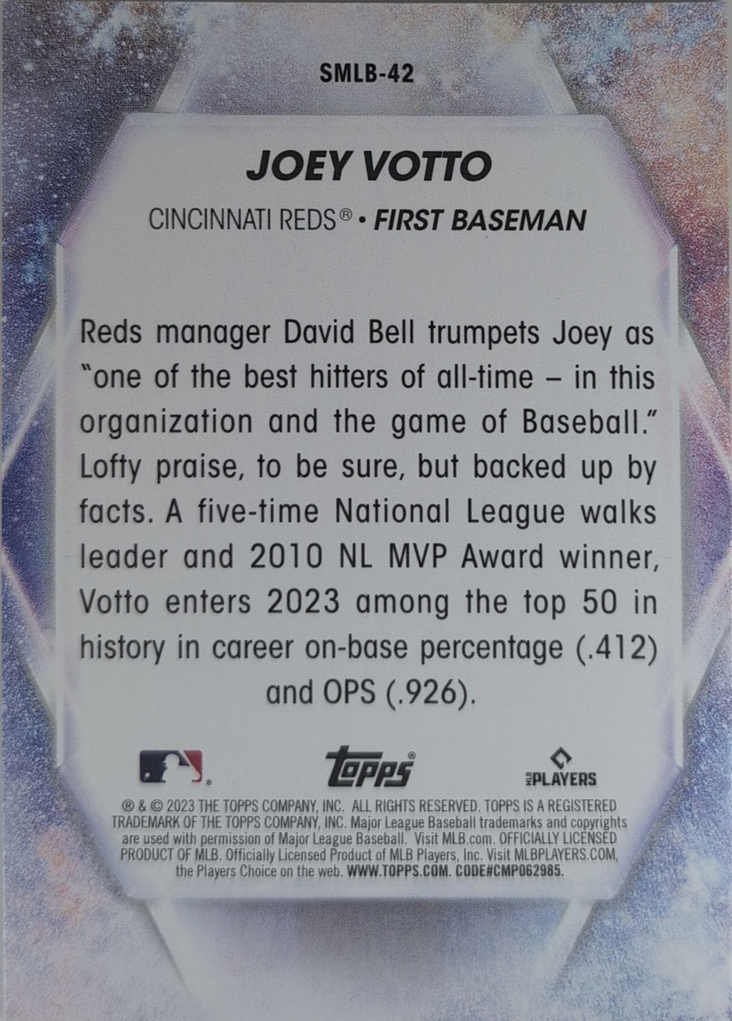 2023 Topps Joey Votto #SMLB-42 Stars of MLB Cincinnati Reds back