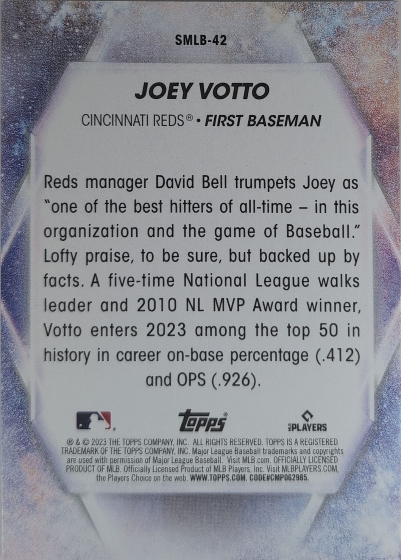 2023 Topps Joey Votto #SMLB-42 Stars of MLB Cincinnati Reds back