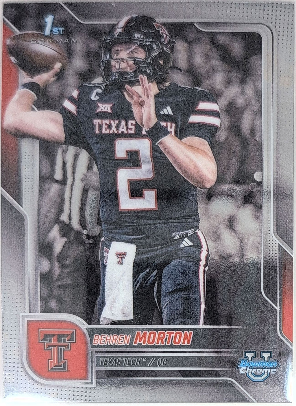 2025 Bowman University Chrome Behren Morton #110 Texas Tech Red Raiders front