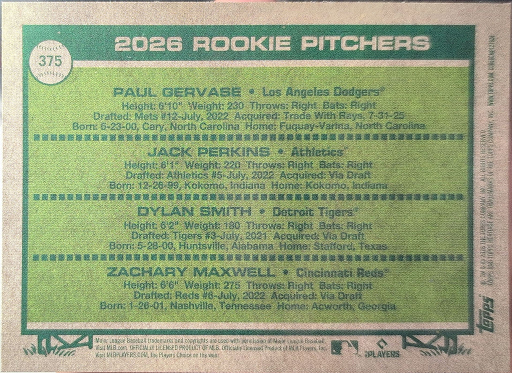 2026 Topps Heritage Perkins/Smith/Maxwell) #375 Chrome Dodgers, Athletics, Tigers, Reds back