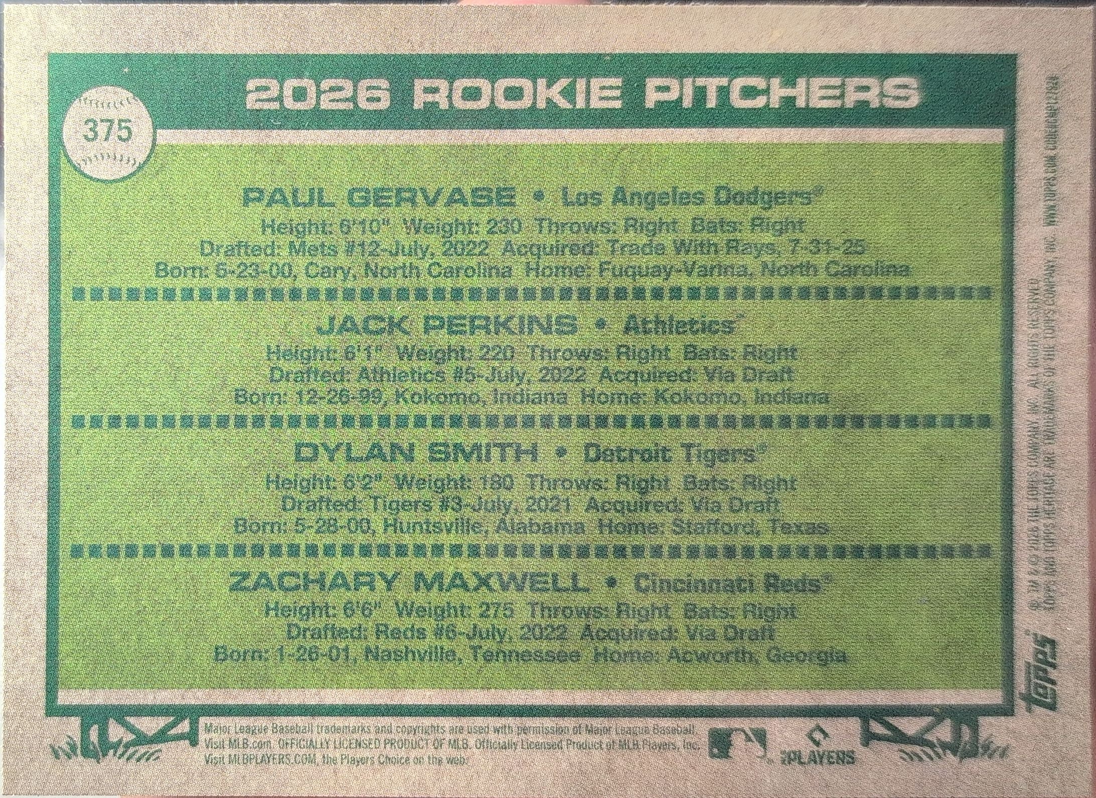 2026 Topps Heritage Perkins/Smith/Maxwell) #375 Chrome Dodgers, Athletics, Tigers, Reds back