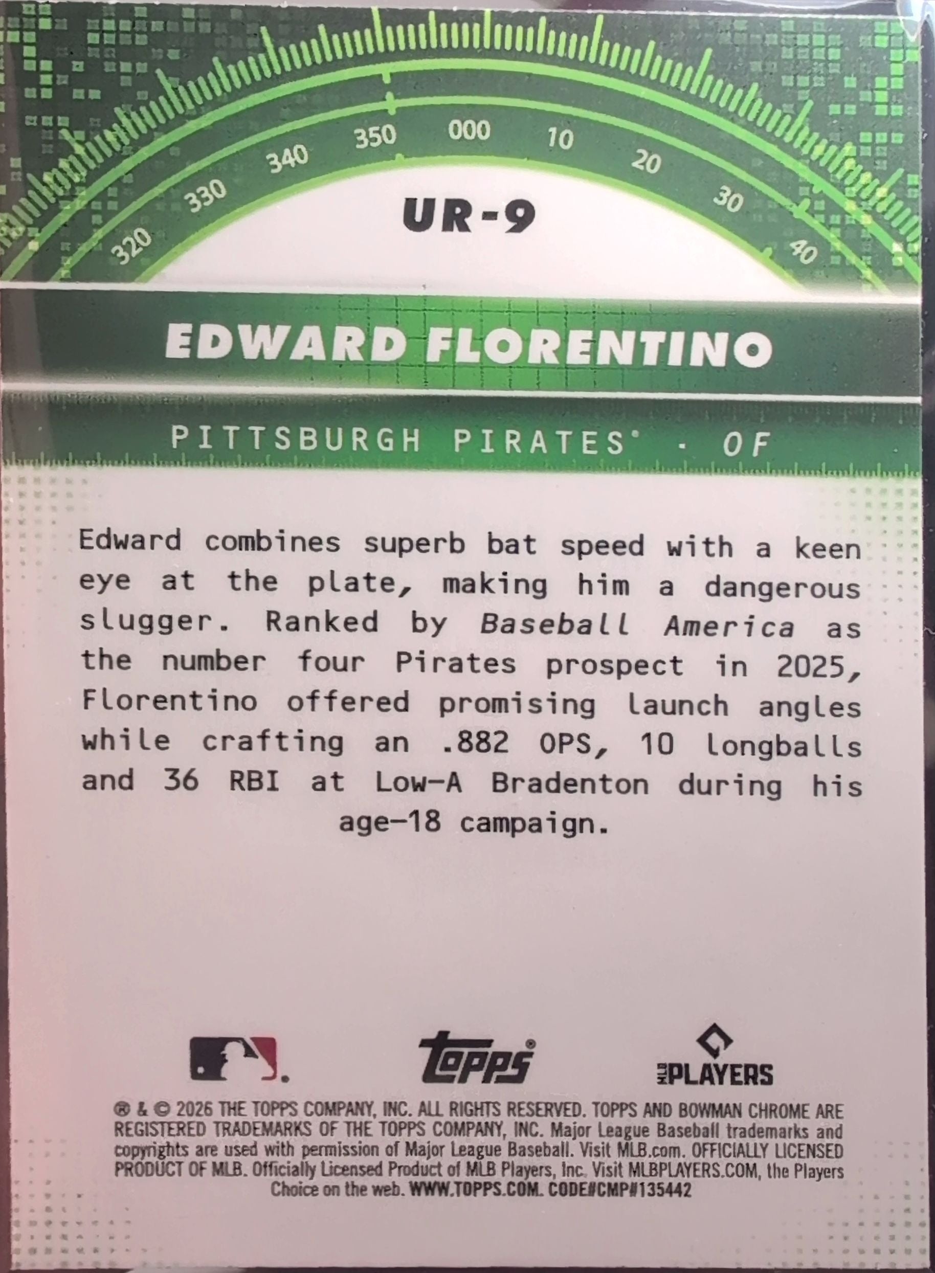 2026 Bowman Edward Florentino #UR-9 Under the Radar Pittsburgh Pirates back