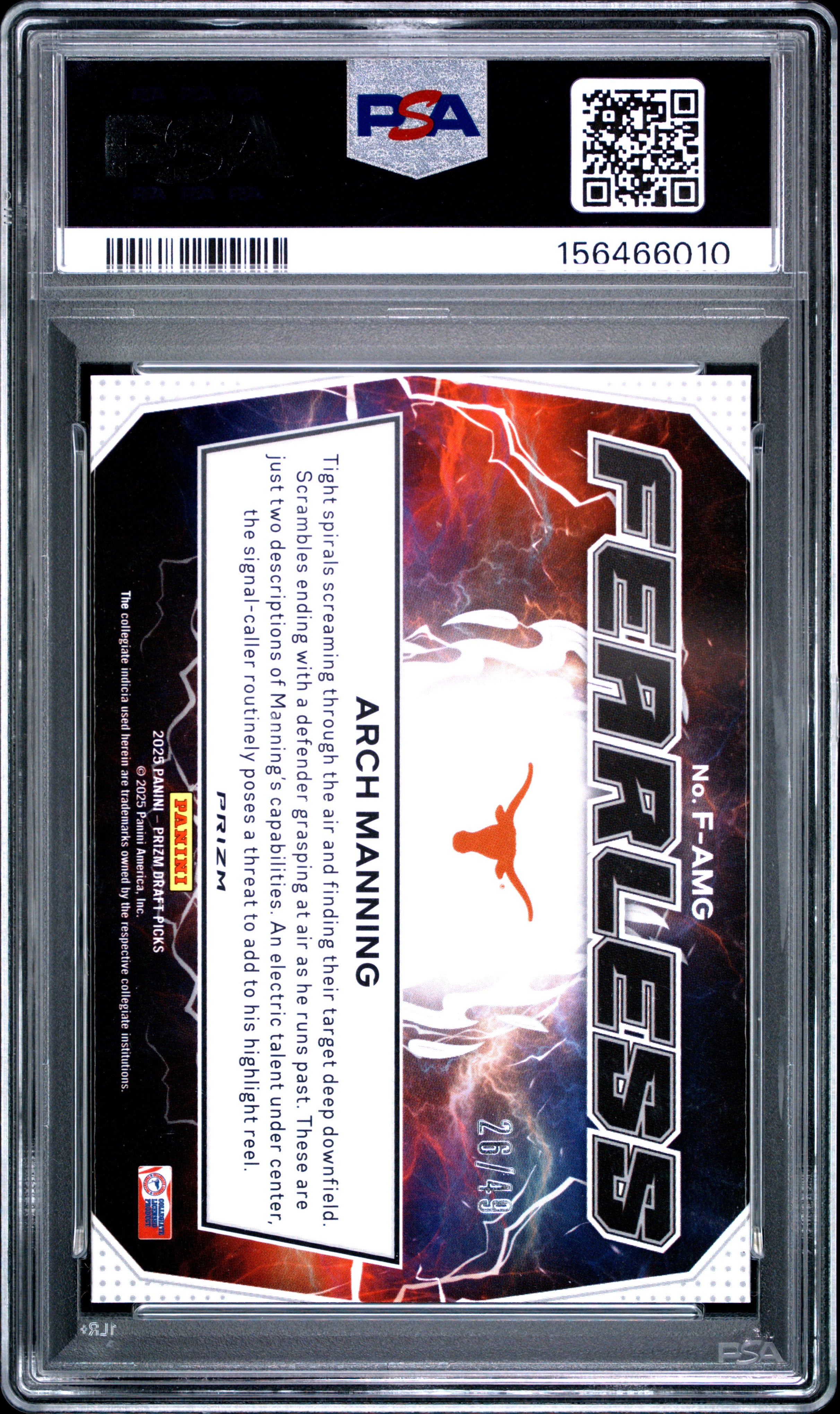 Arch Manning 2025 Prizm Draft Picks Fearless Red Flash PSA 10 #/49