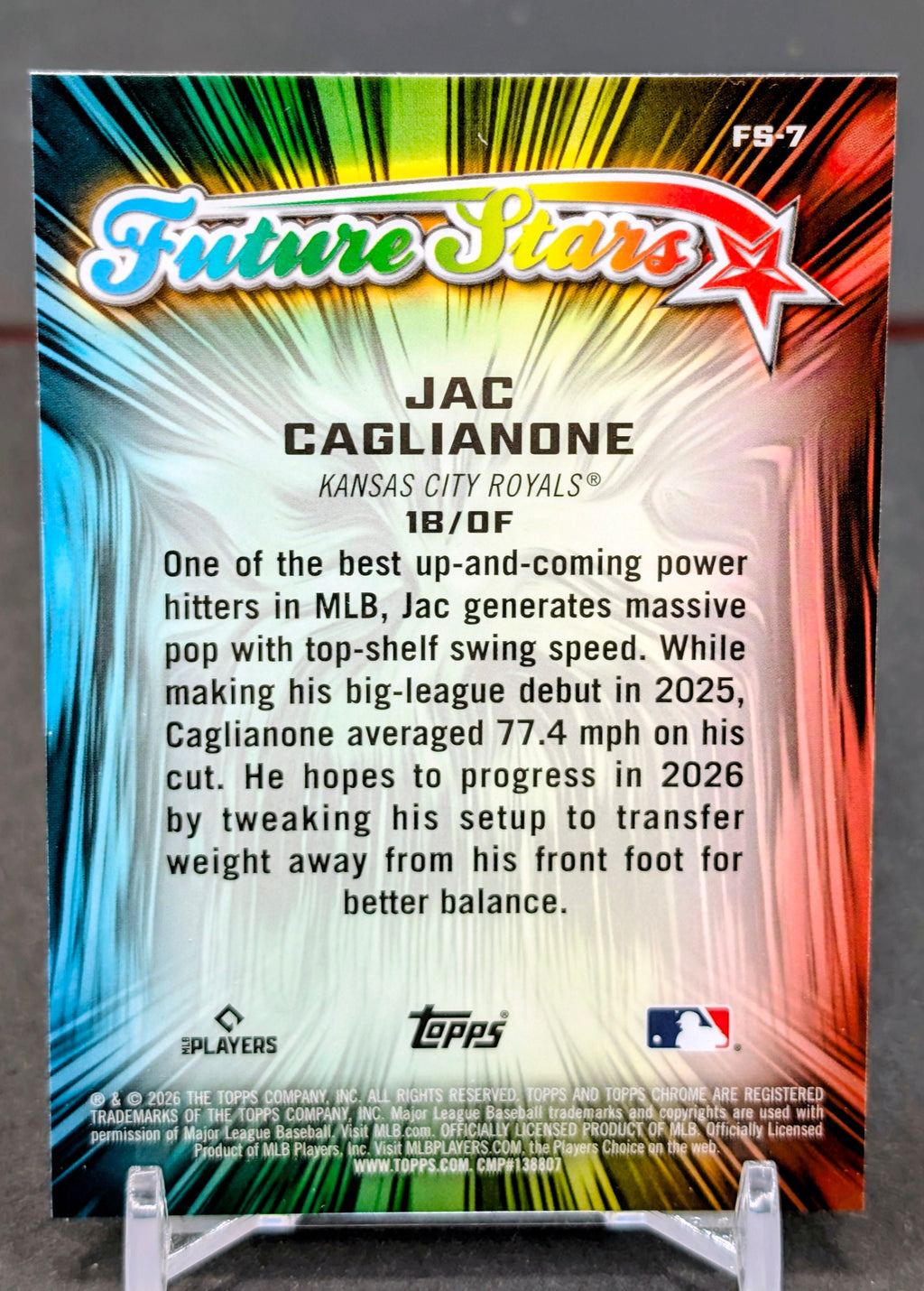 Jac Caglianone 2026 Topps Chrome #FS-7 Future Stars Kansas City Royals