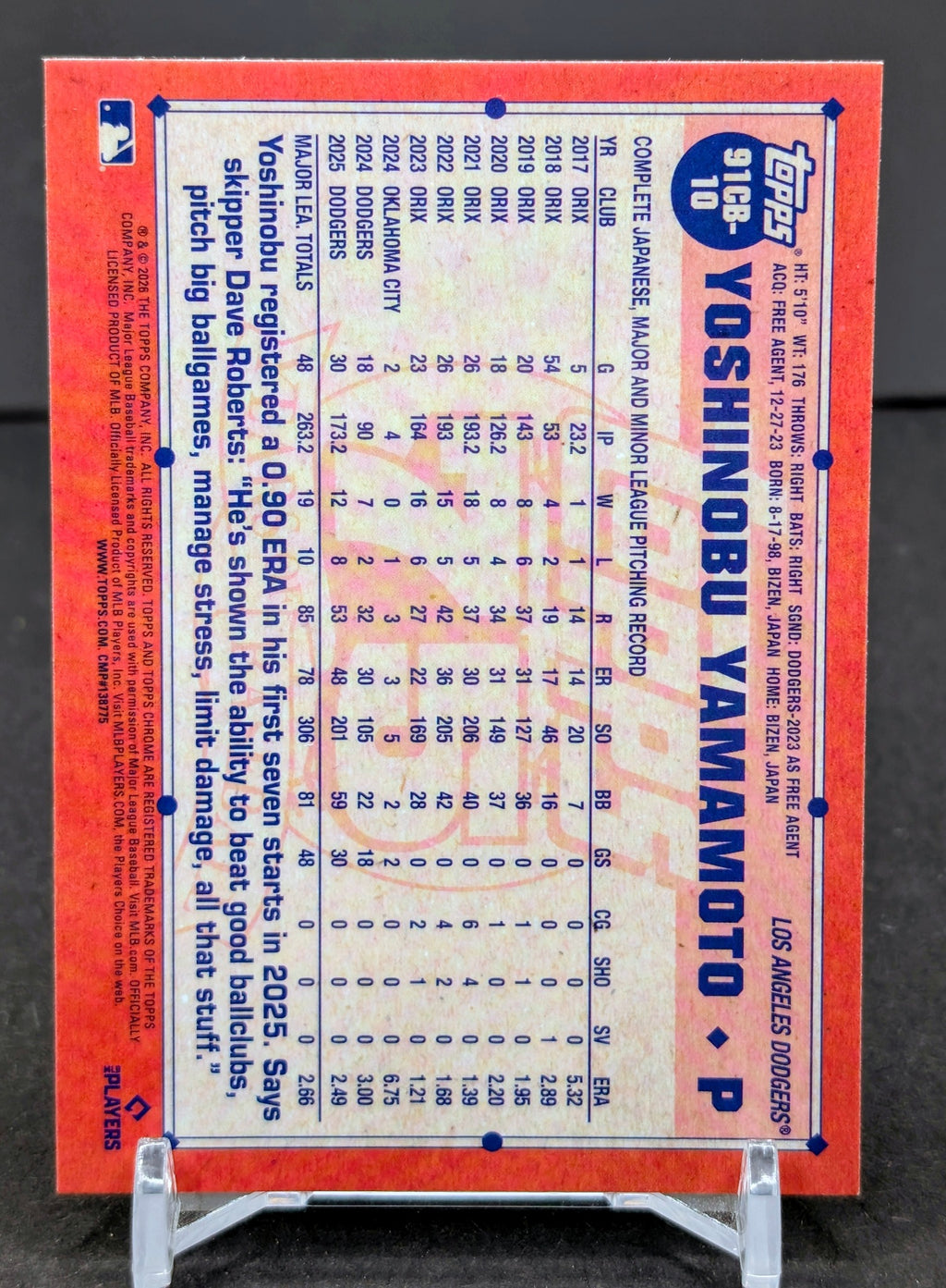 Yoshinobu Yamamoto 2026 Topps Chrome #91CB-10 1991 Topps Chrome LA Dodgers