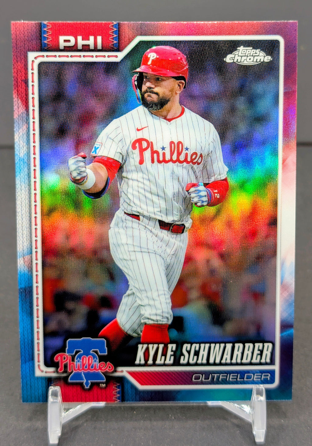 Kyle Schwarber 2026 Topps Chrome #123 Red White and Blue Refractors Color Match