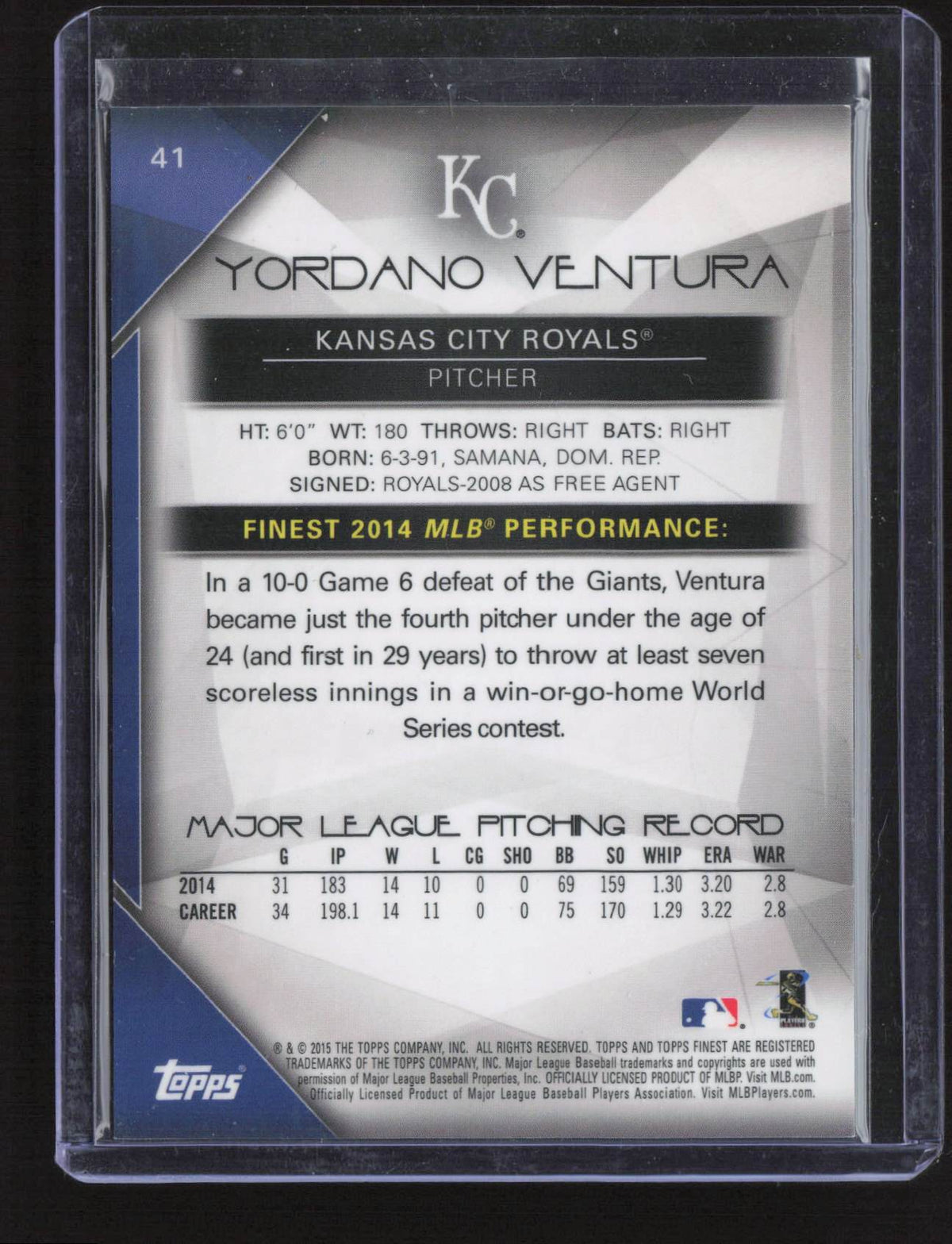Yordano Ventura 2015 Finest #41 Prism Refractor Kansas City Royals