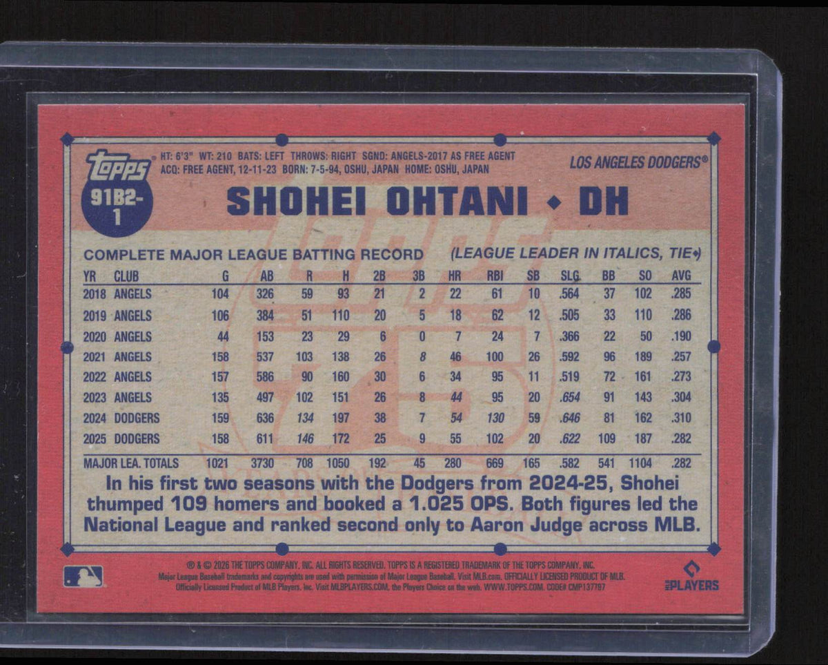 Shohei Ohtani 2026 Topps #91B2-1 1991 Topps Baseball 75th Anniversary