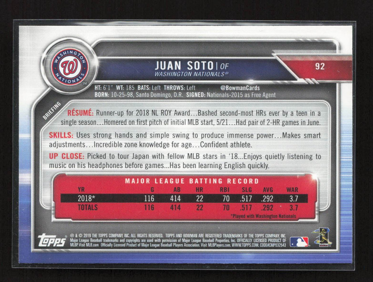 Juan Soto 2019 Bowman #92 Washington Nationals