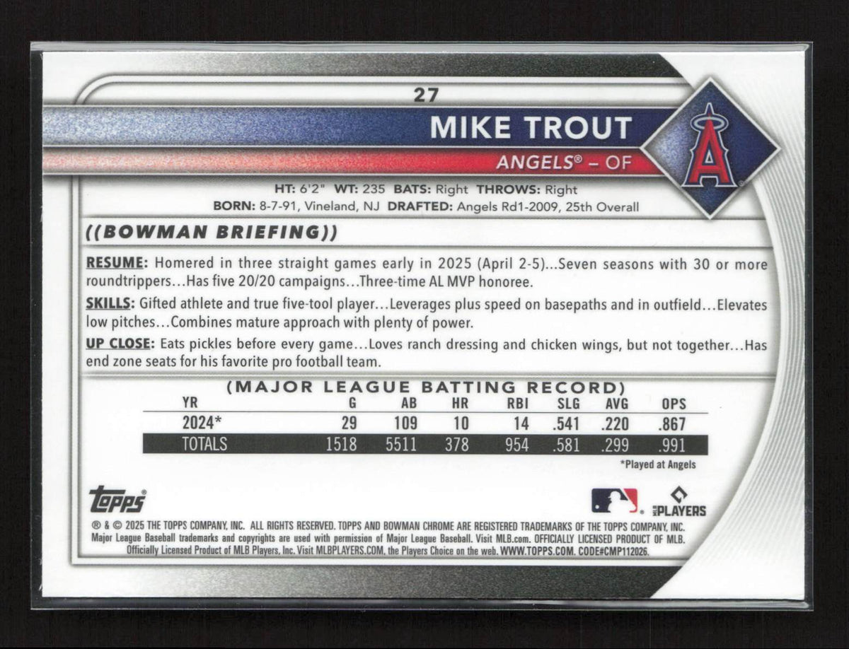 Mike Trout 2025 Bowman Chrome #27 Los Angeles Angels