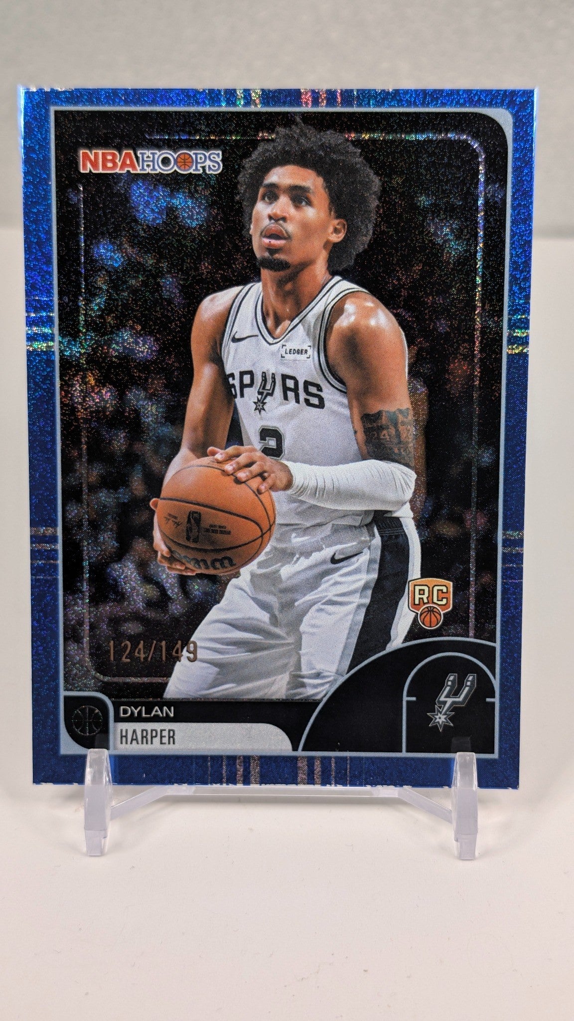 Dylan Harper 2025-26 Hoops #7 Pixel Burst Blue #/149 Rookie San Antonio Spurs