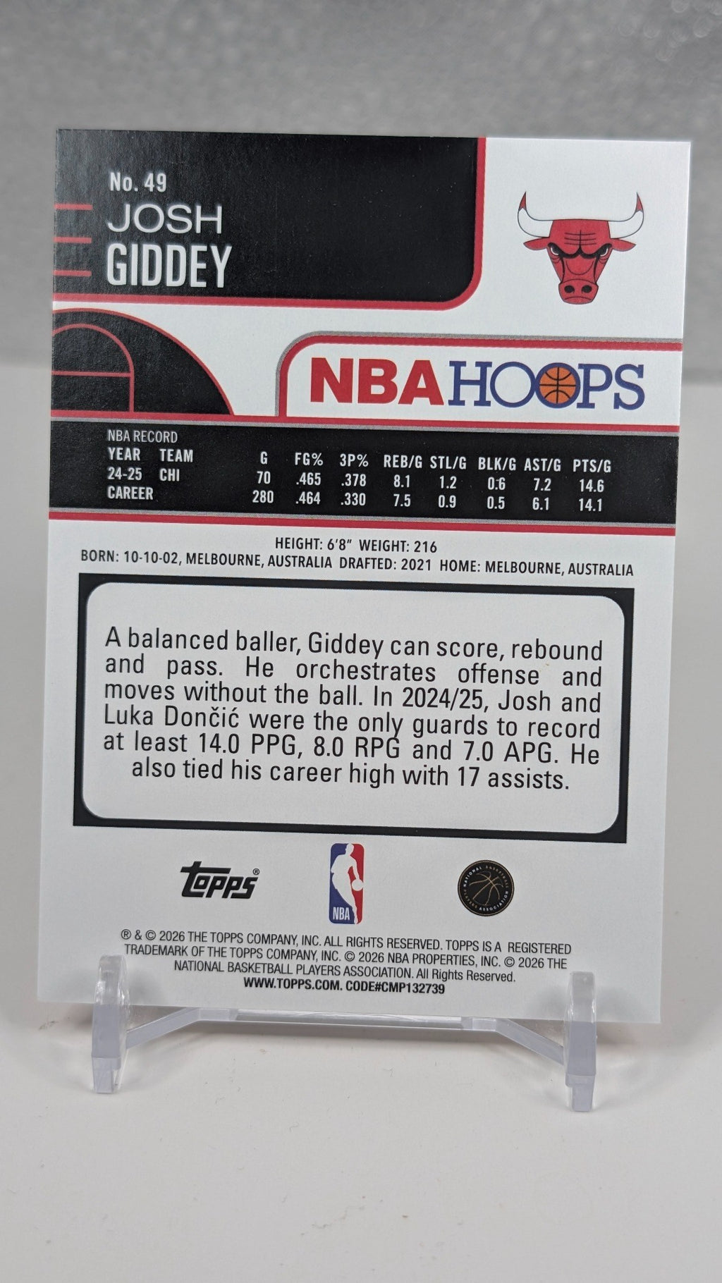 Josh Giddey 2025-26 Hoops #49 Orange Hoops Chicago Bulls