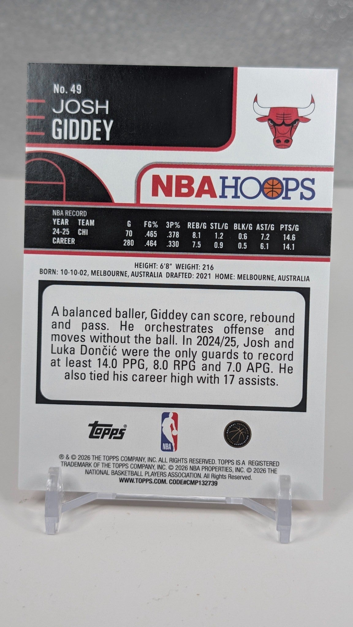 Josh Giddey 2025-26 Hoops #49 Orange Hoops Chicago Bulls