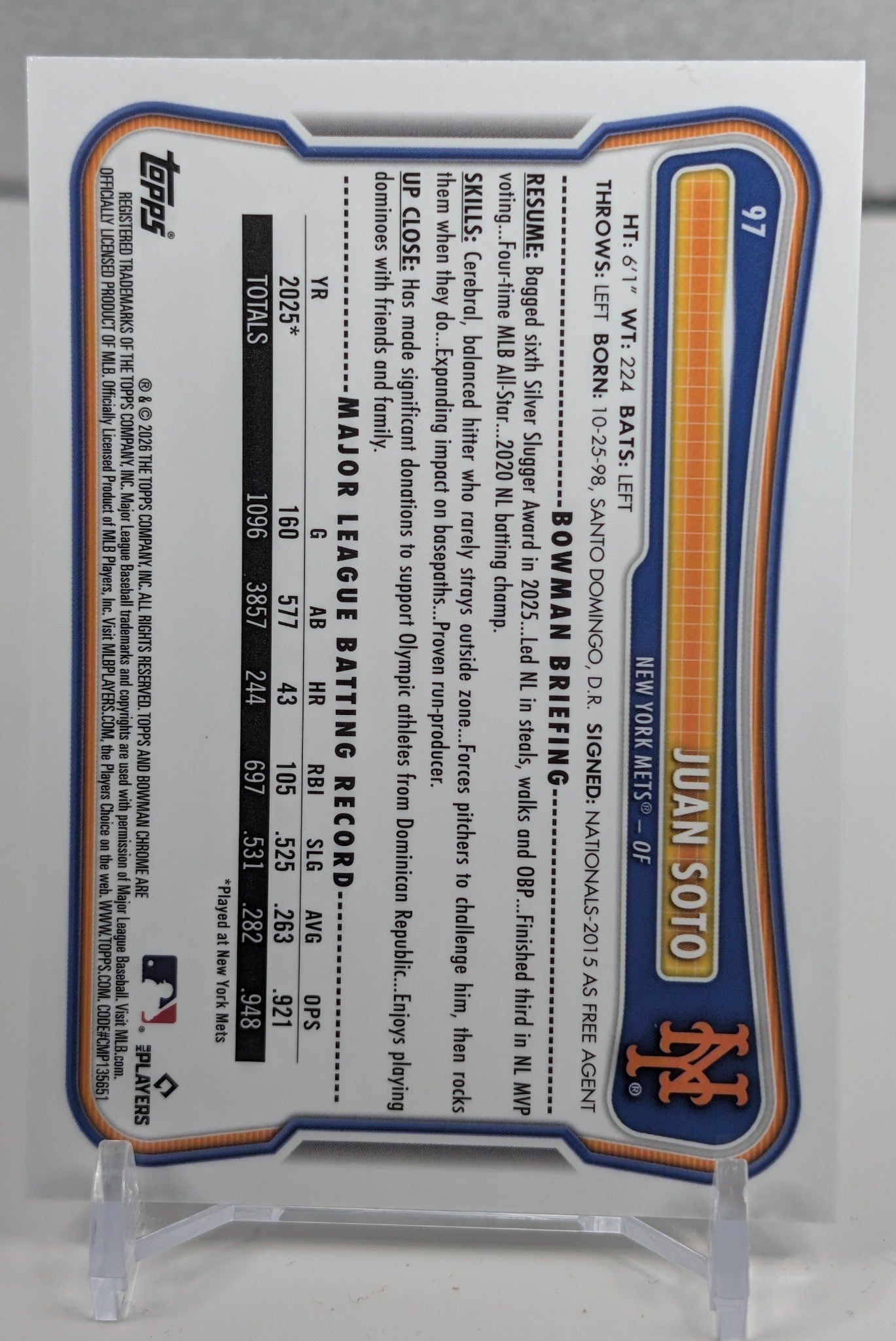 2026 Bowman Juan Soto #97 Chrome Mojo Refractors New York Mets